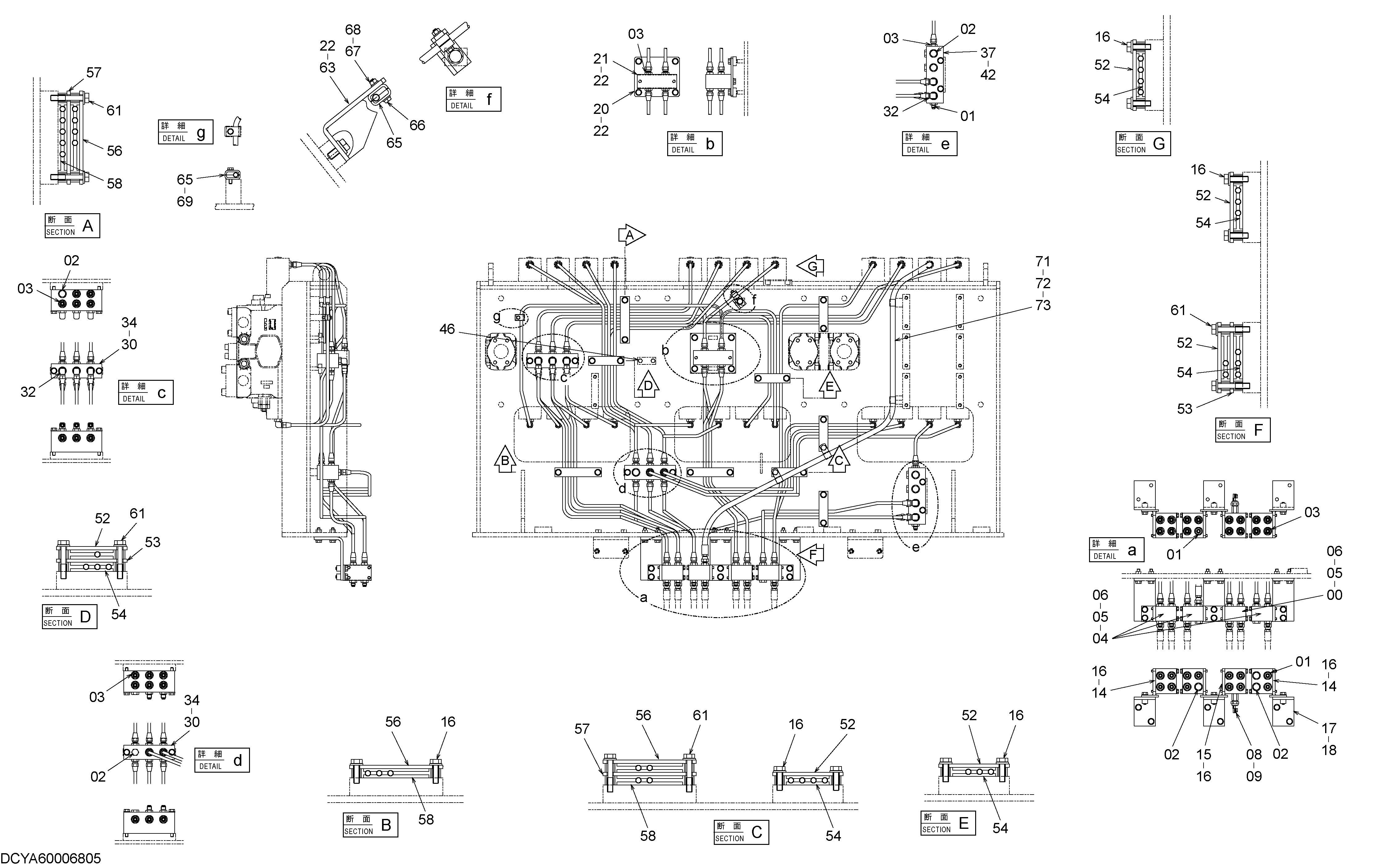 Схема PILOT PIPING (CONTROL VALVE) (BACKHOE) (1) HITACHI EX1900-6