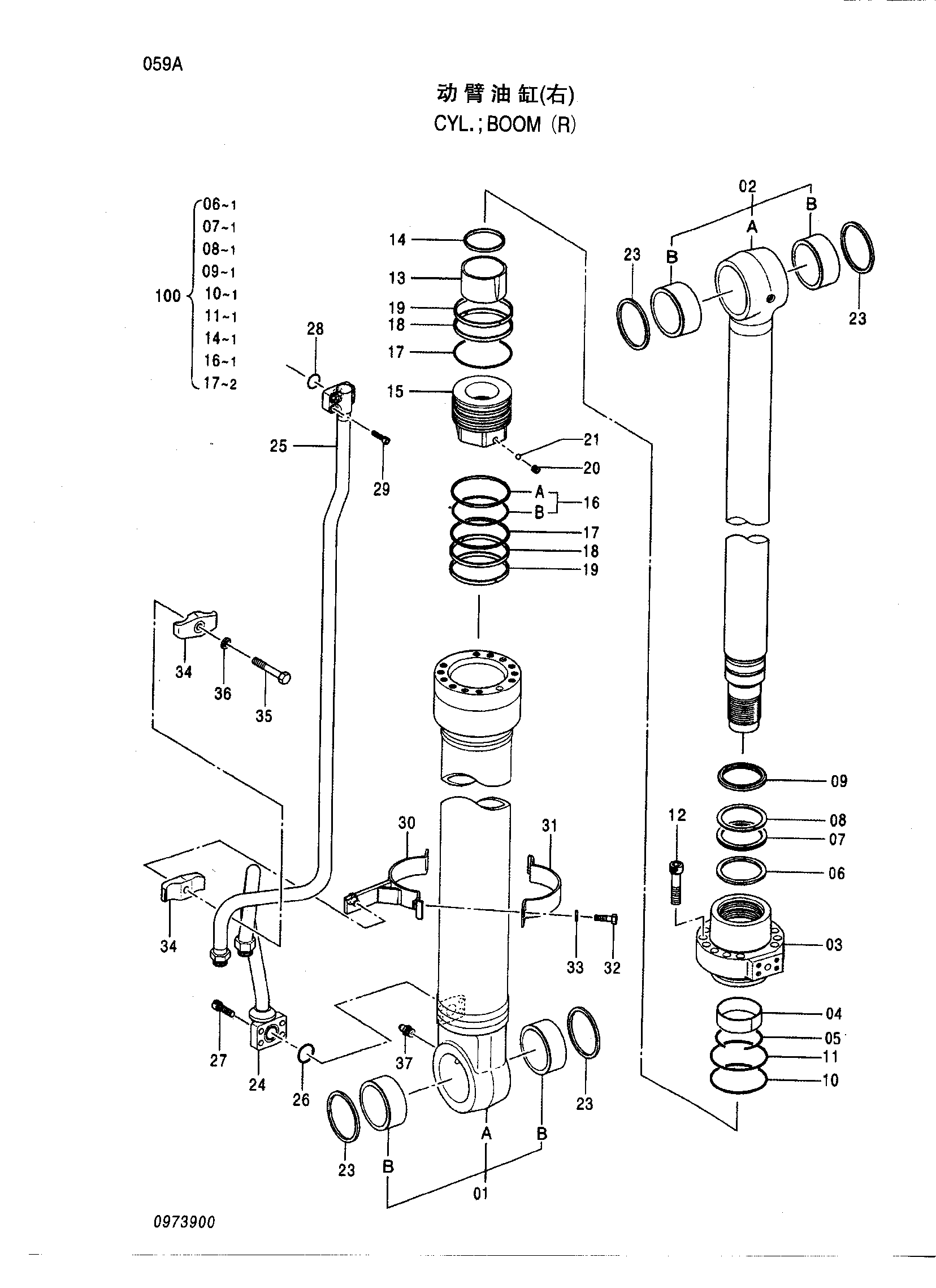 Схема Гидроцилиндр стрелы (правый) HITACHI ZX240-3-HCMC