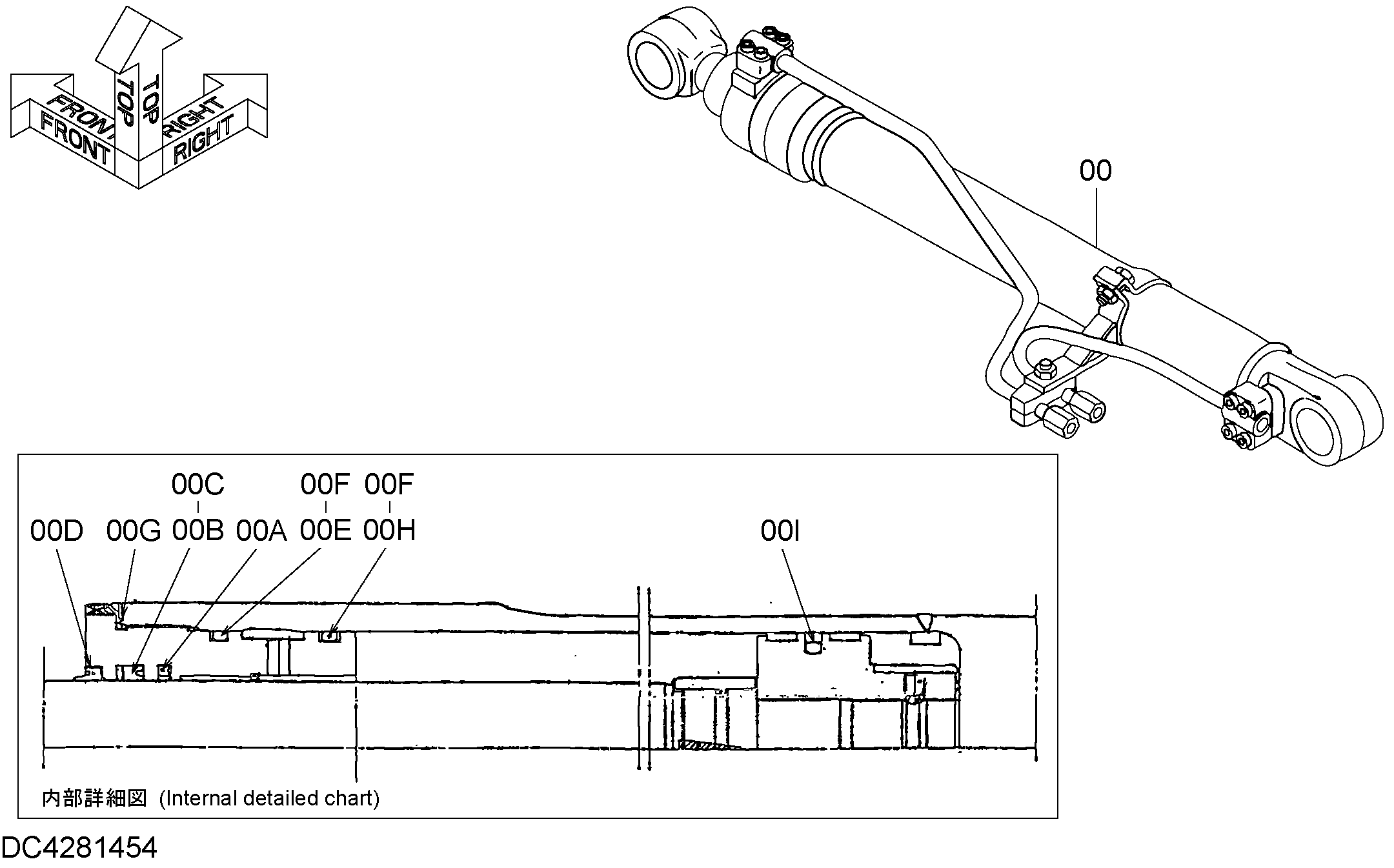 Схема Гидроцилиндр стрелы (правый) HITACHI EX90L-5