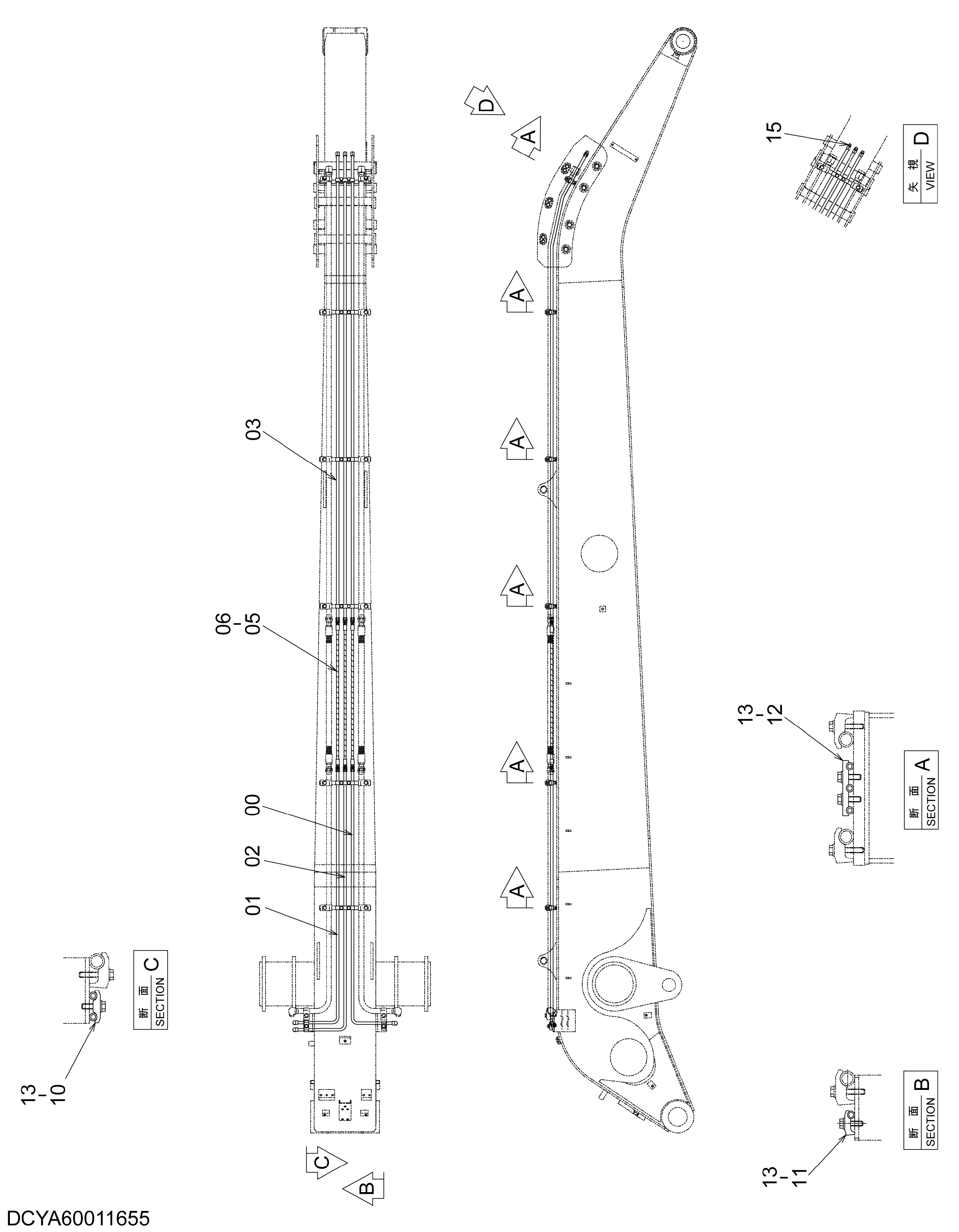 Схема Вспомогательный трубопроводы (рукоять) HITACHI ZX470LCH-5B