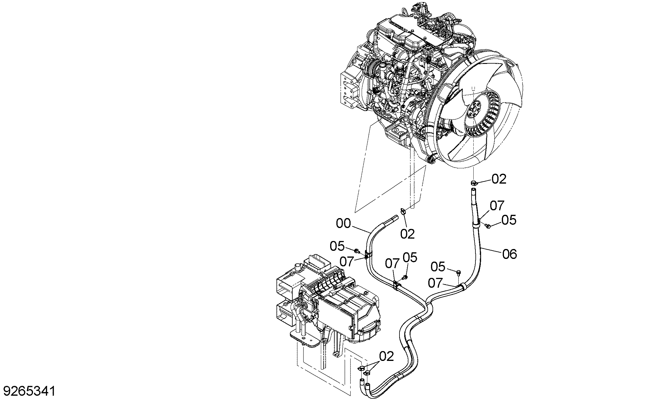 Схема Отопитель трубопроводы HITACHI ZX140W-3