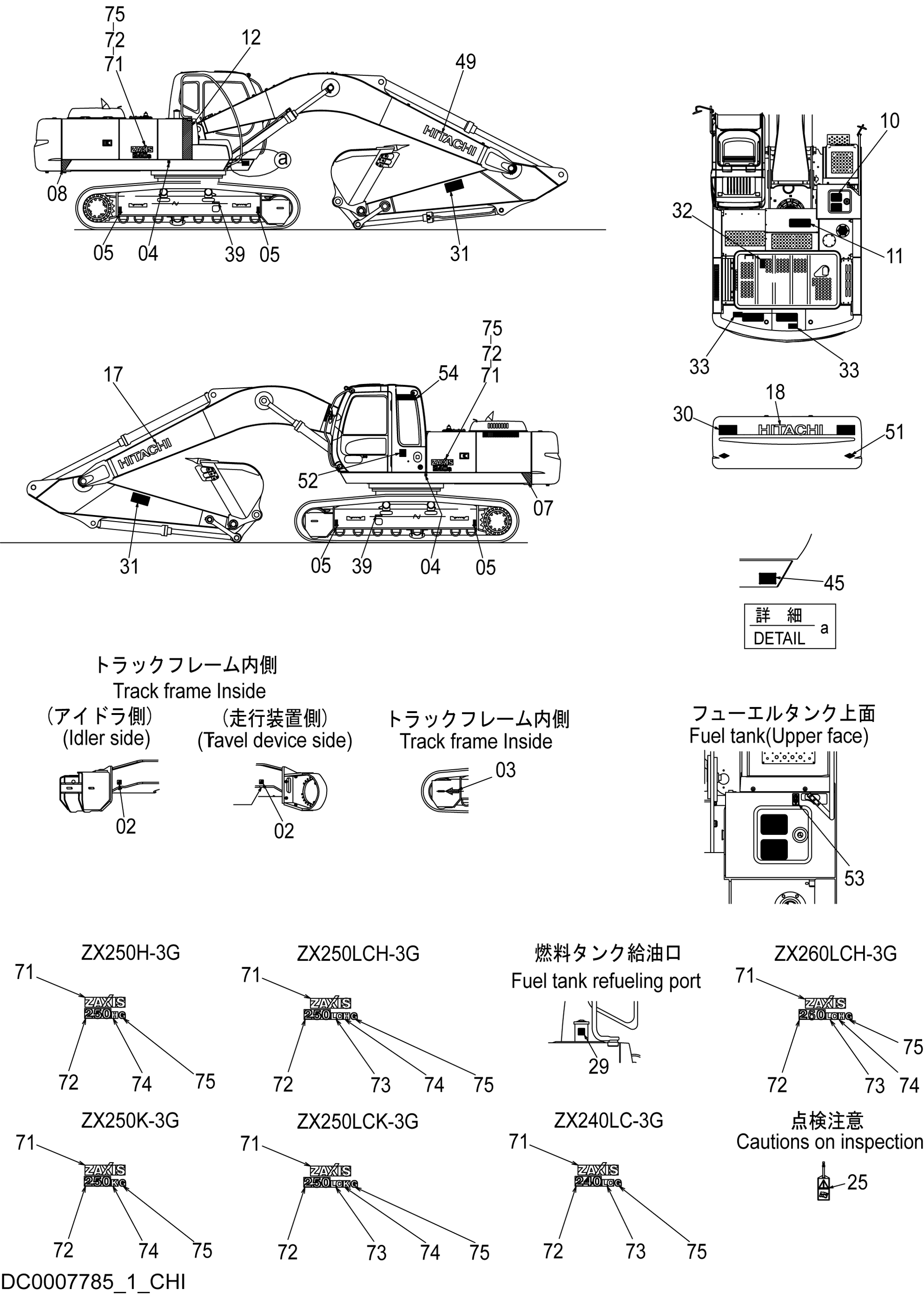 Схема Информационная табличка (кхинесе)(1) HITACHI ZX260LCH-3G