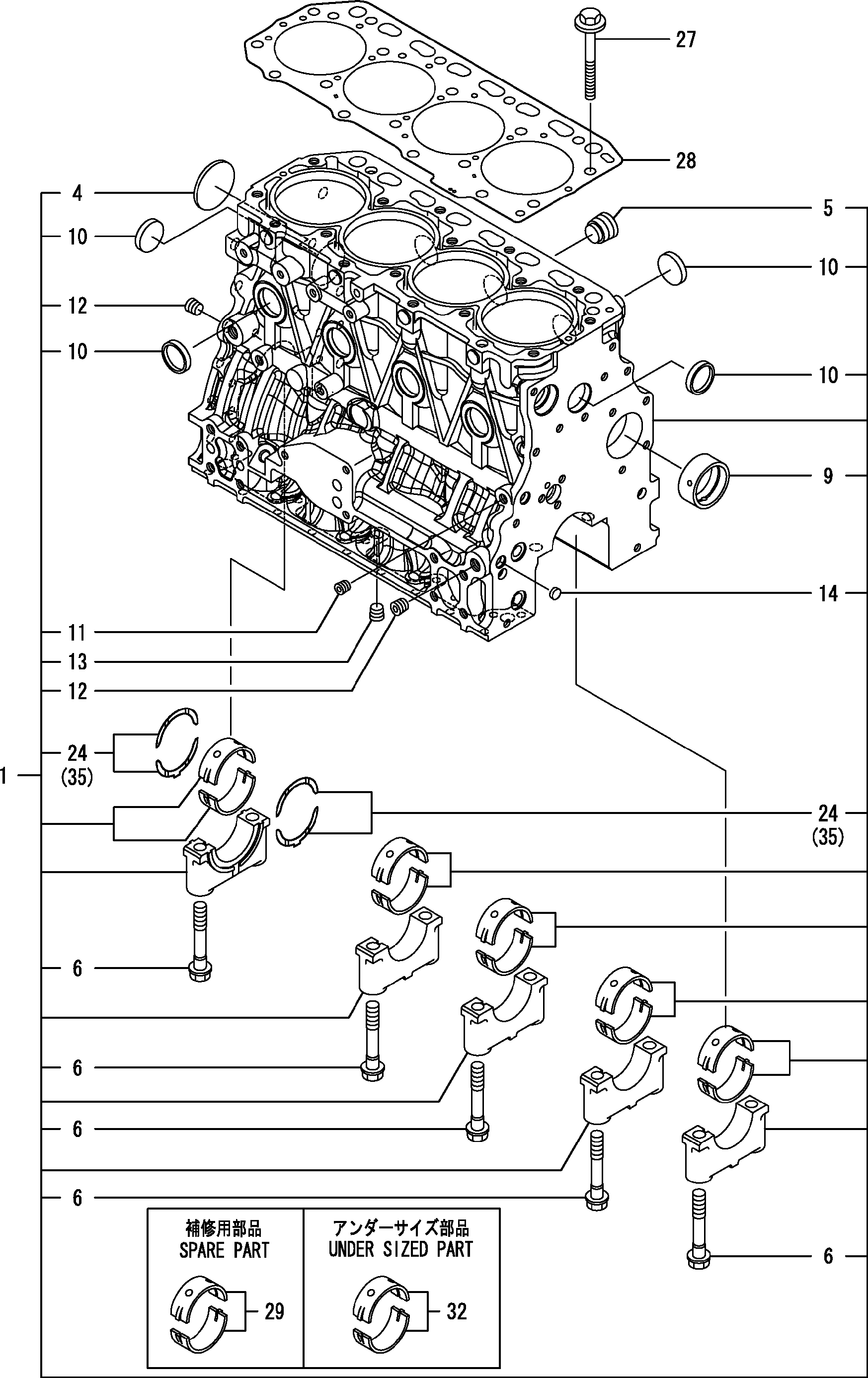 Схема Блок цилиндров HITACHI ZX50U-5N