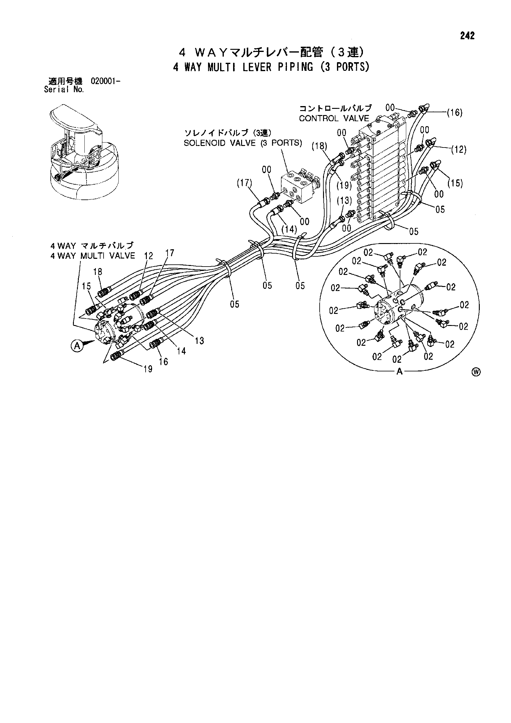 Схема 4 Ходовой многофункциональный рычаг трубопроводы (3 порты) HITACHI ZX30UR