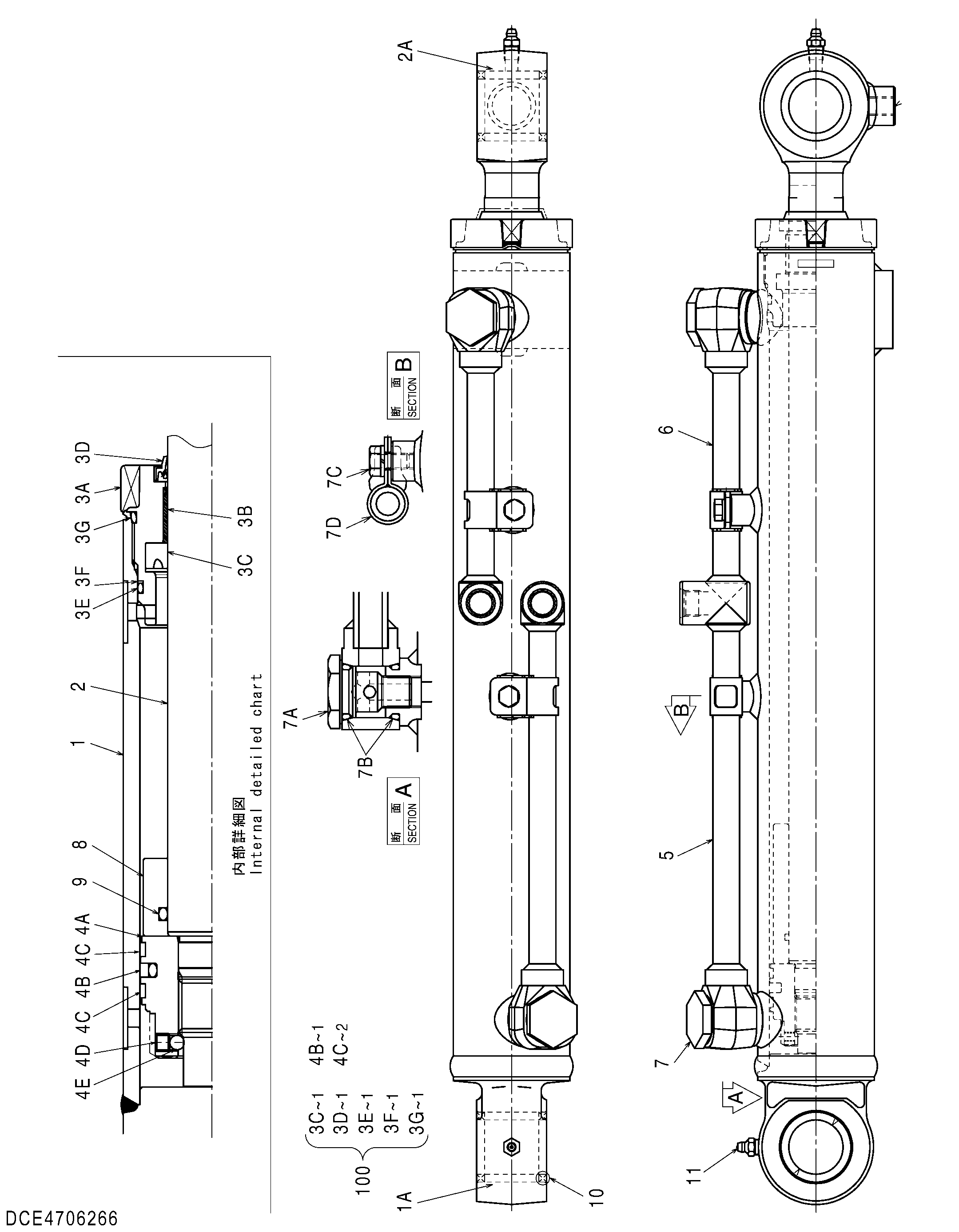 Схема Гидроцилиндр рукояти (погрузчик) HITACHI ZX40WM-3D