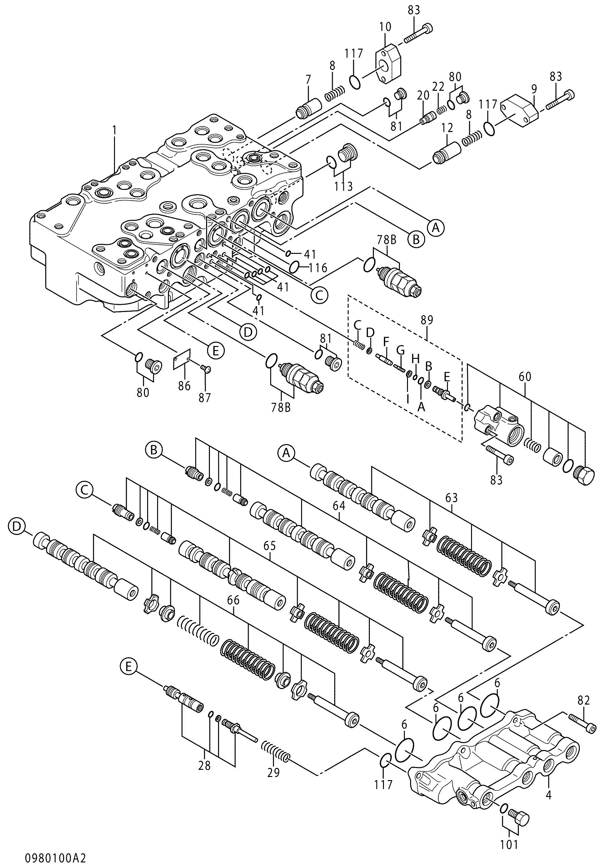 Схема Гидрораспределитель (2/5) HITACHI ZX400W-3
