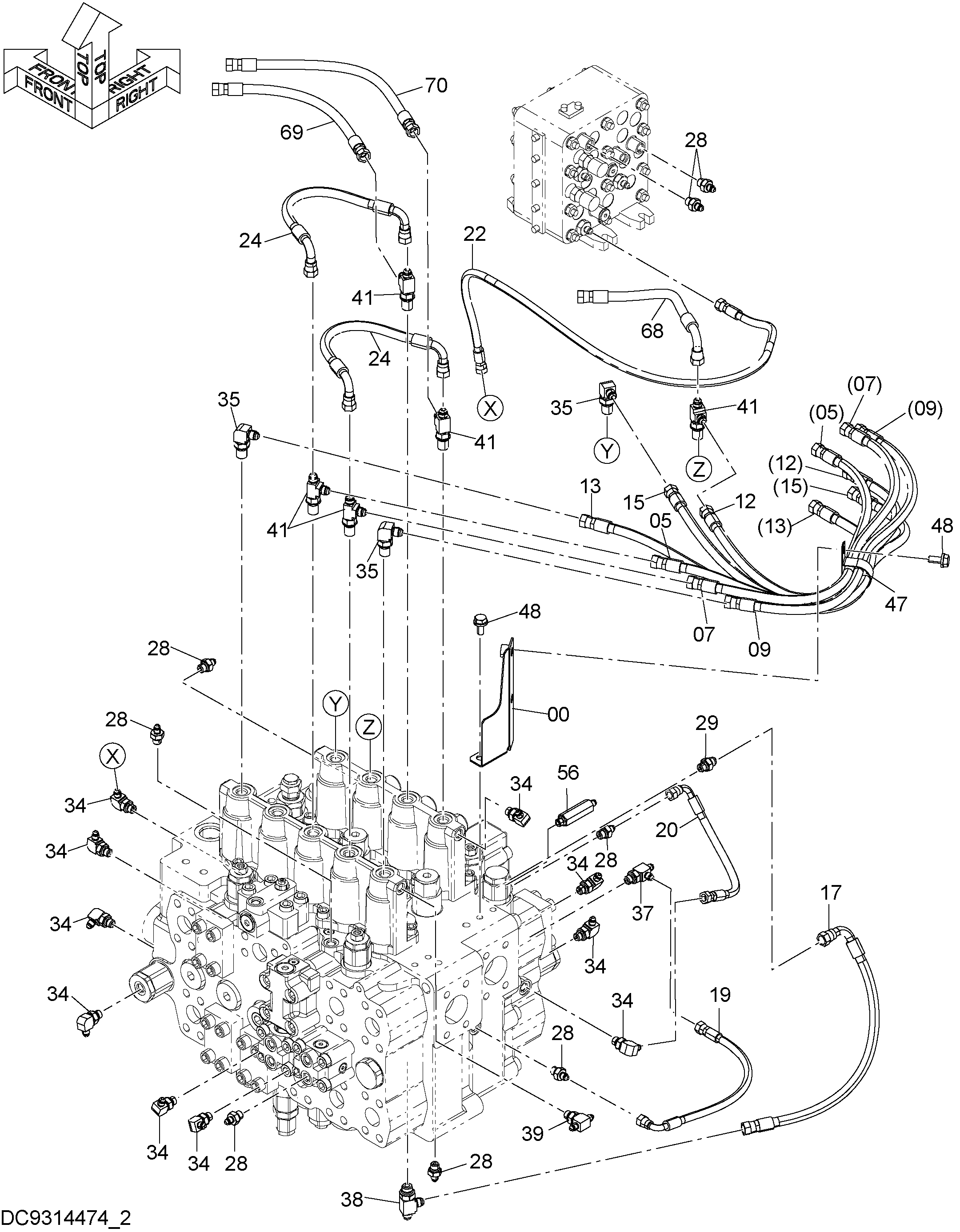 Схема Пилотные гидролинии (2-2) HITACHI ZX870LC-5B
