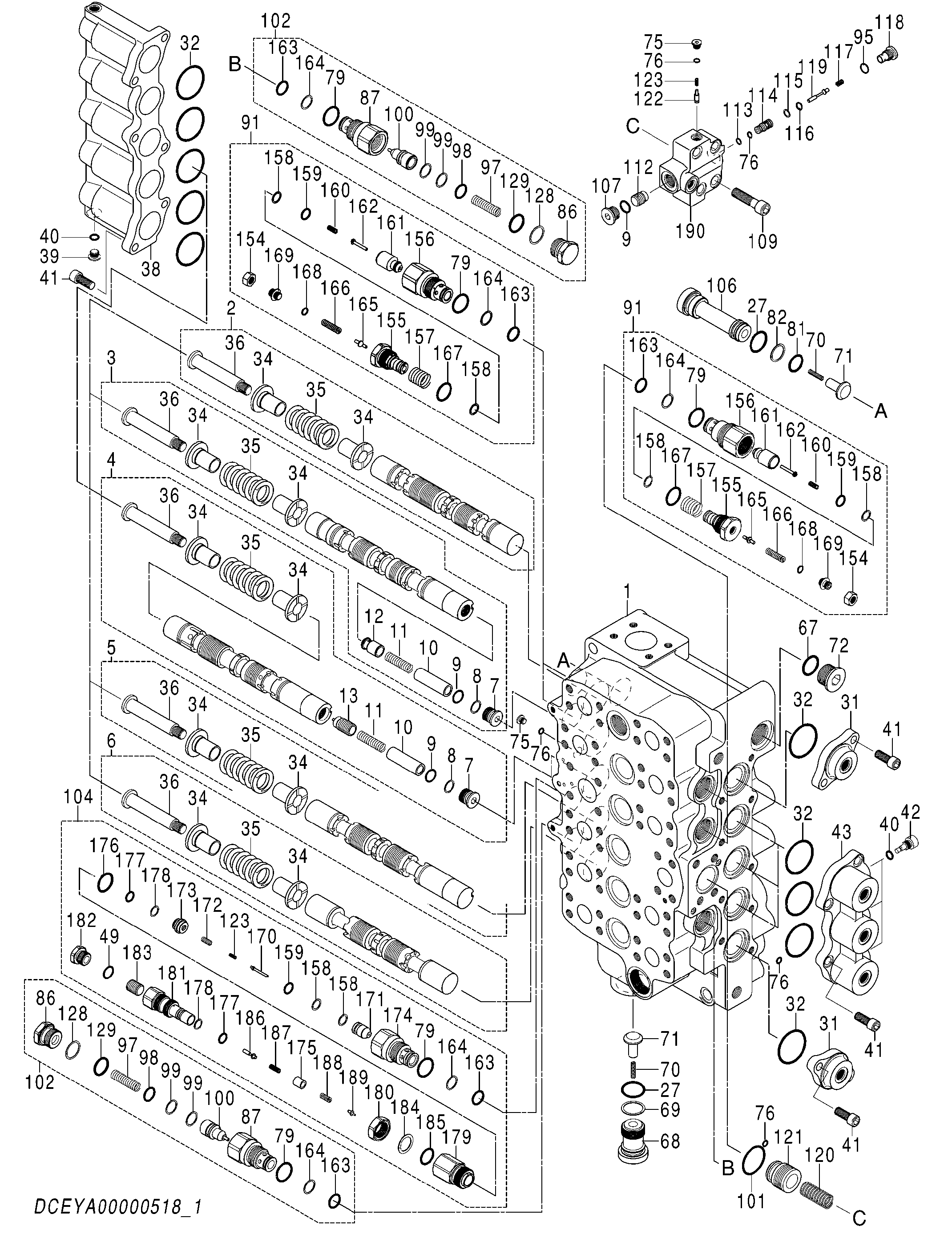 Схема Гидрораспределитель (1/4) HITACHI EX1200-6