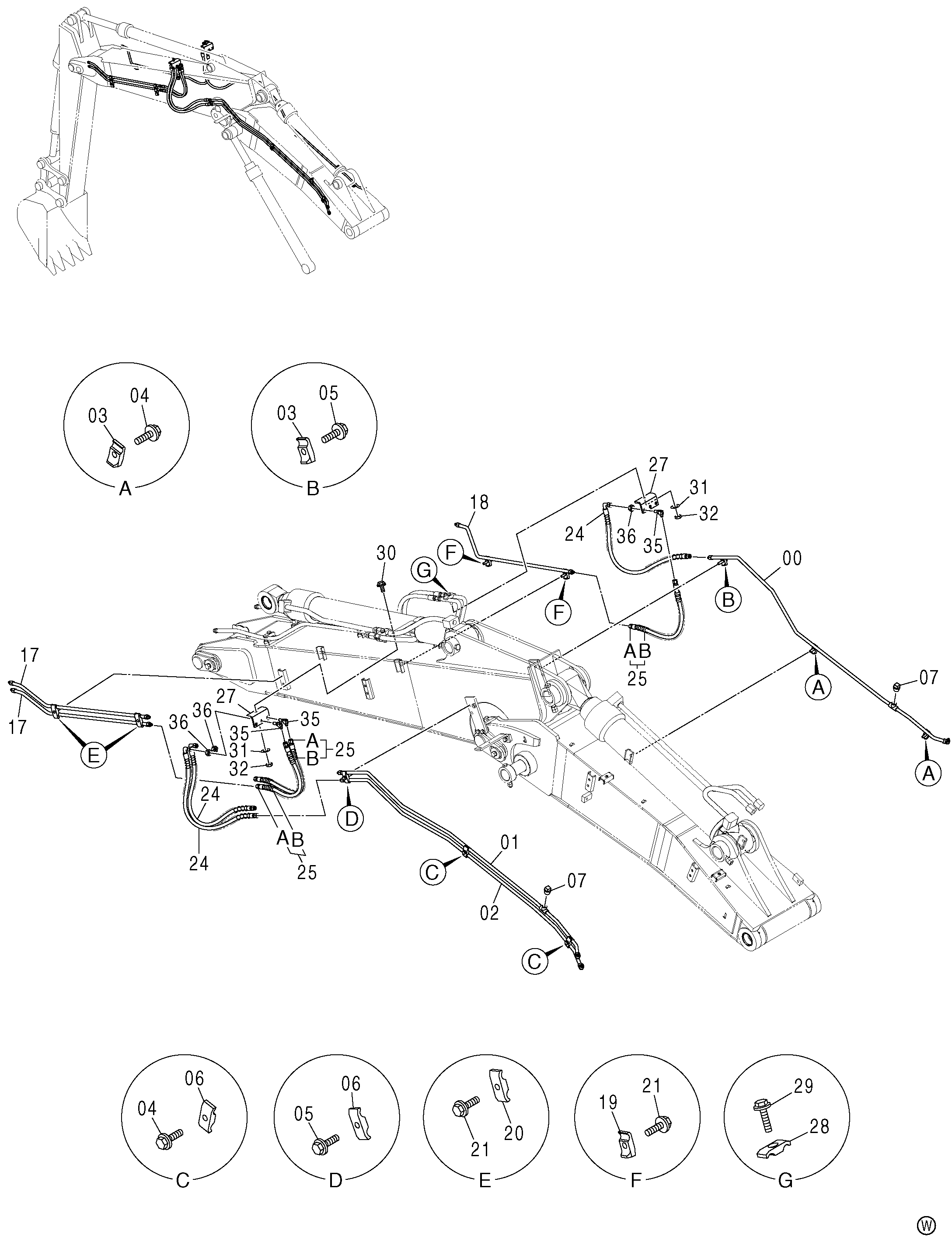 Схема Вспомогательный трубопроводы (2P-BOOM)<130> HITACHI ZX130H