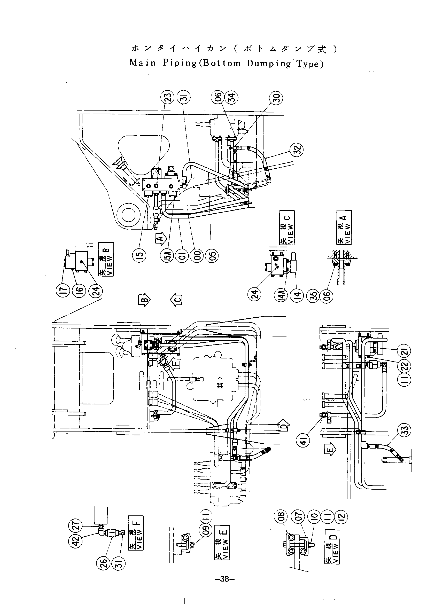 Схема Основные гидролинии (нижний думпинг) HITACHI UH123