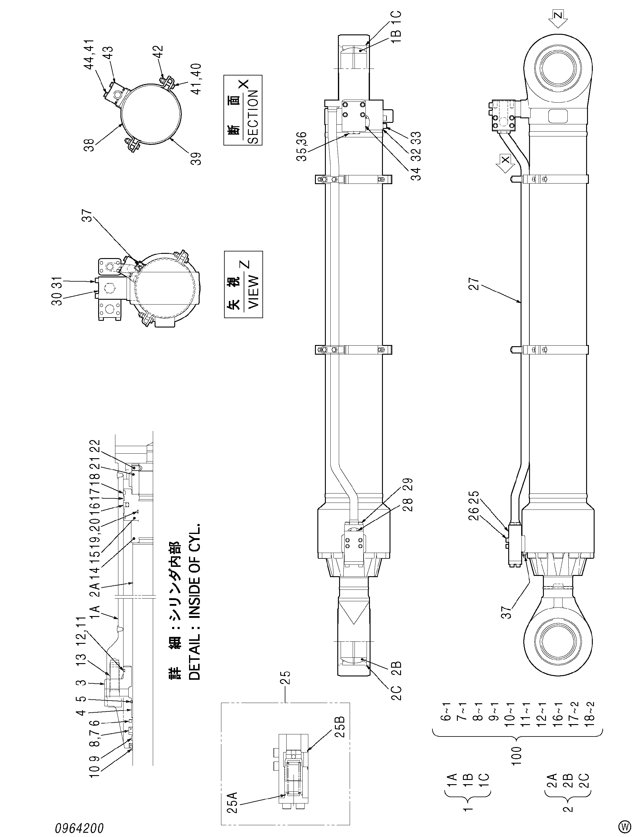 Схема Гидроцилиндр рукояти HITACHI EX1900-6
