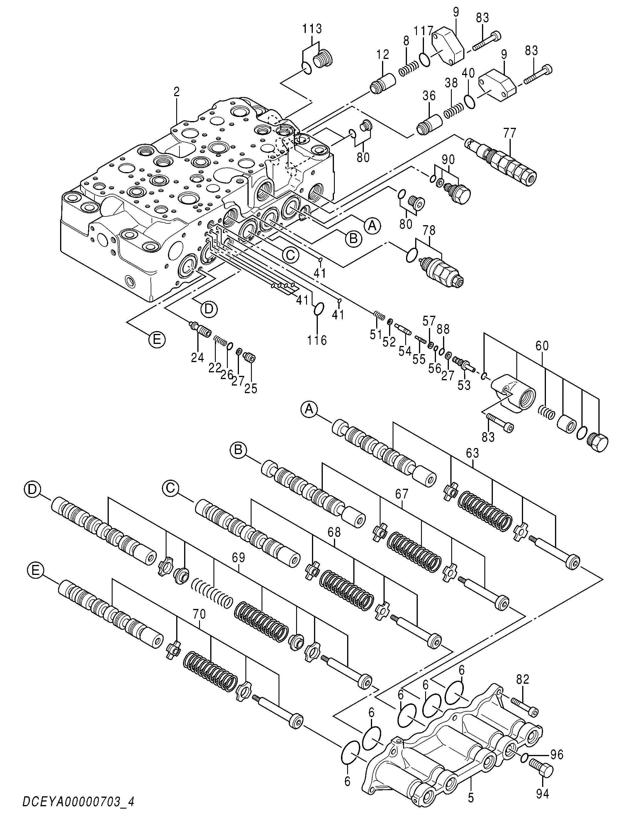 Схема Гидрораспределитель (4/5) HITACHI ZX200LC-5G