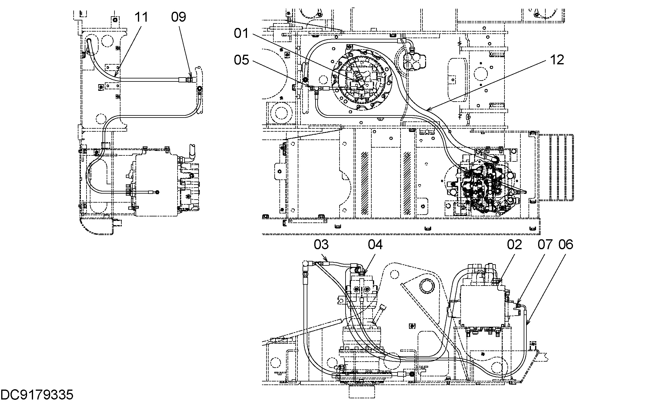 Схема Дренажные трубопроводы HITACHI EX90L-5