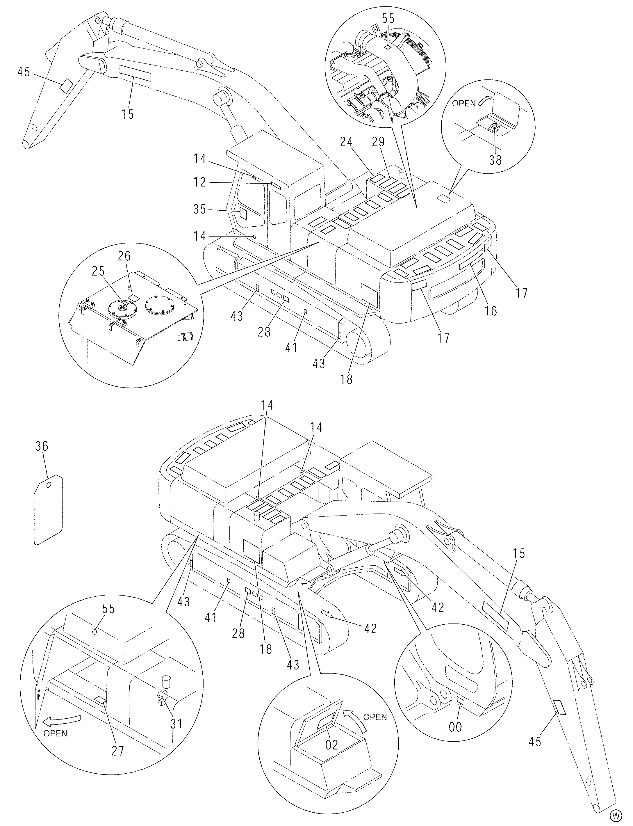 Схема Информационная табличка (2)NA, Океания: английский]<H, MTH> HITACHI ZX450H