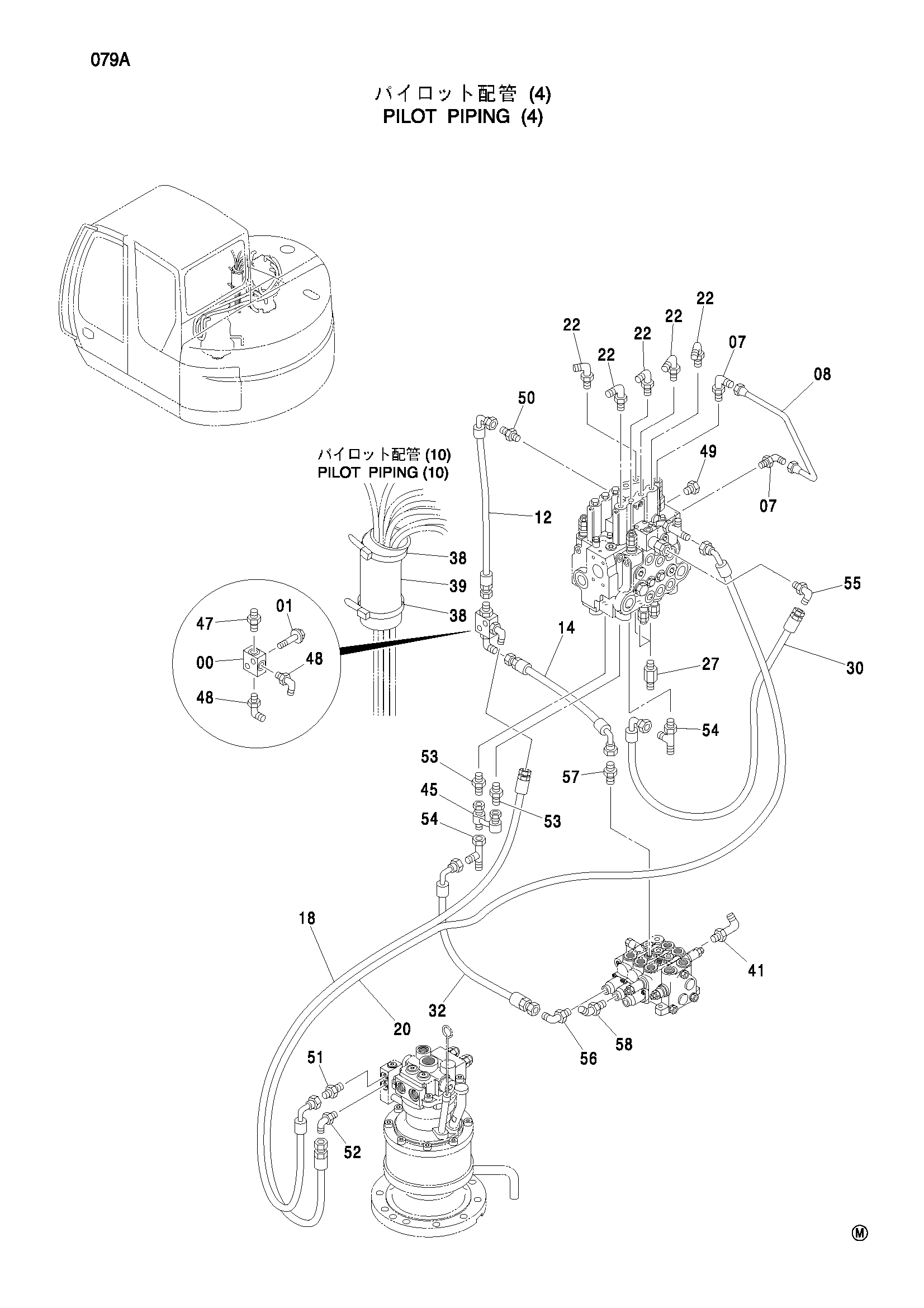 Схема Пилотные гидролинии (4) HITACHI ZX75US