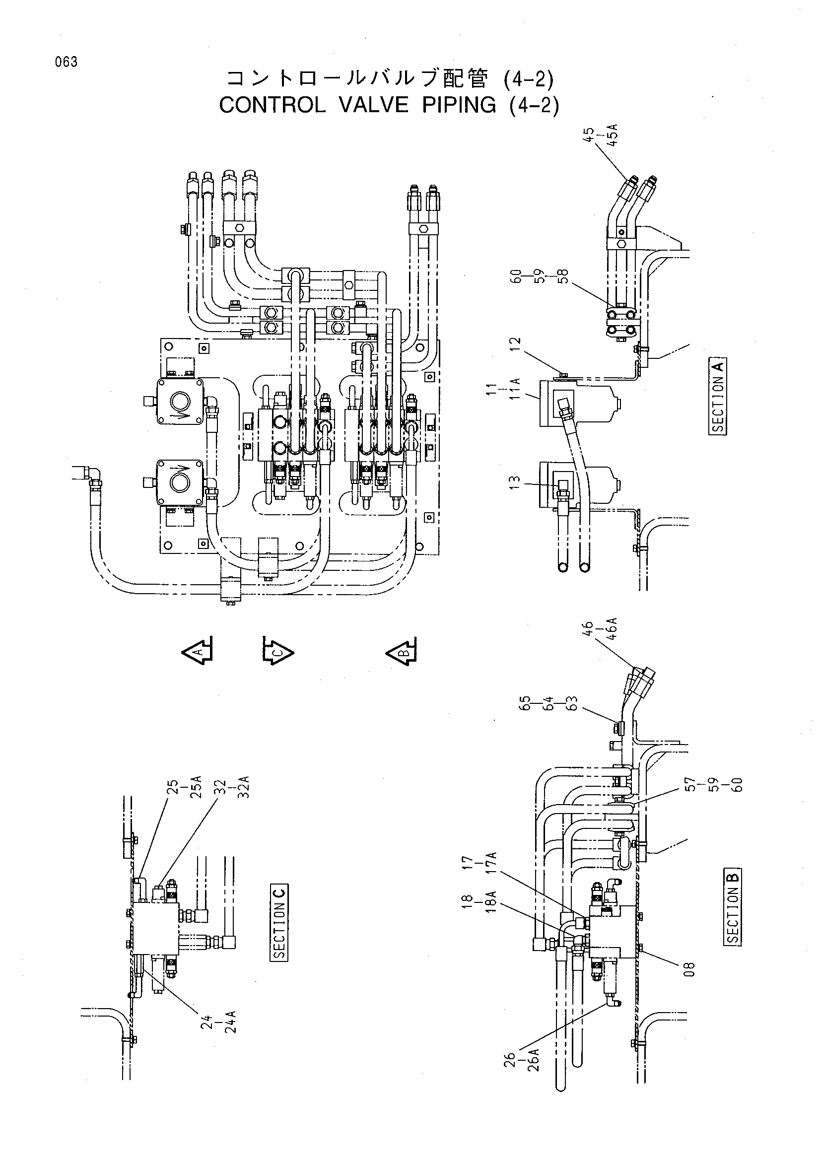 Схема Гидрораспределитель трубопроводы (4-2) HITACHI MX5015