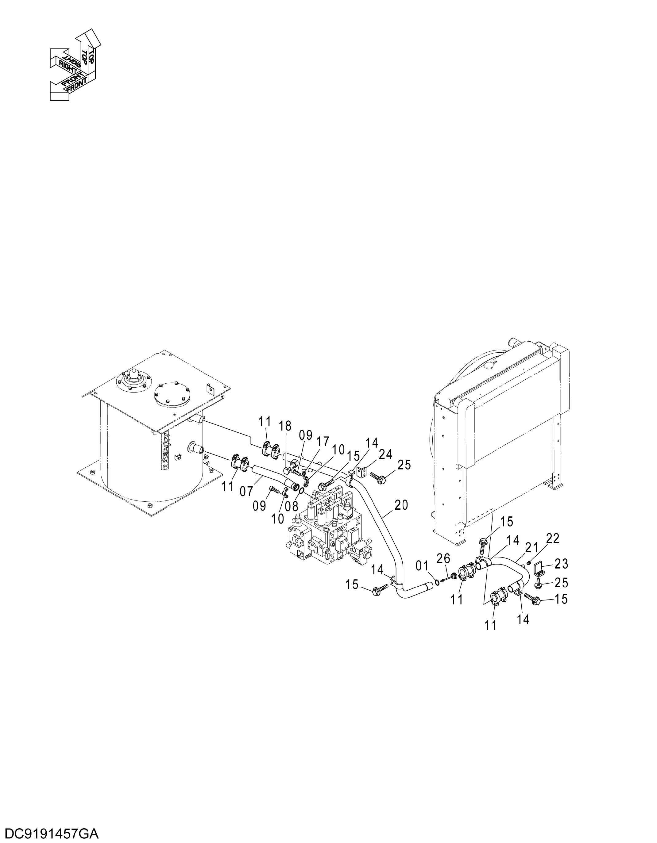 Схема Обратные трубопроводы (1) HITACHI ZX350LCH-3G