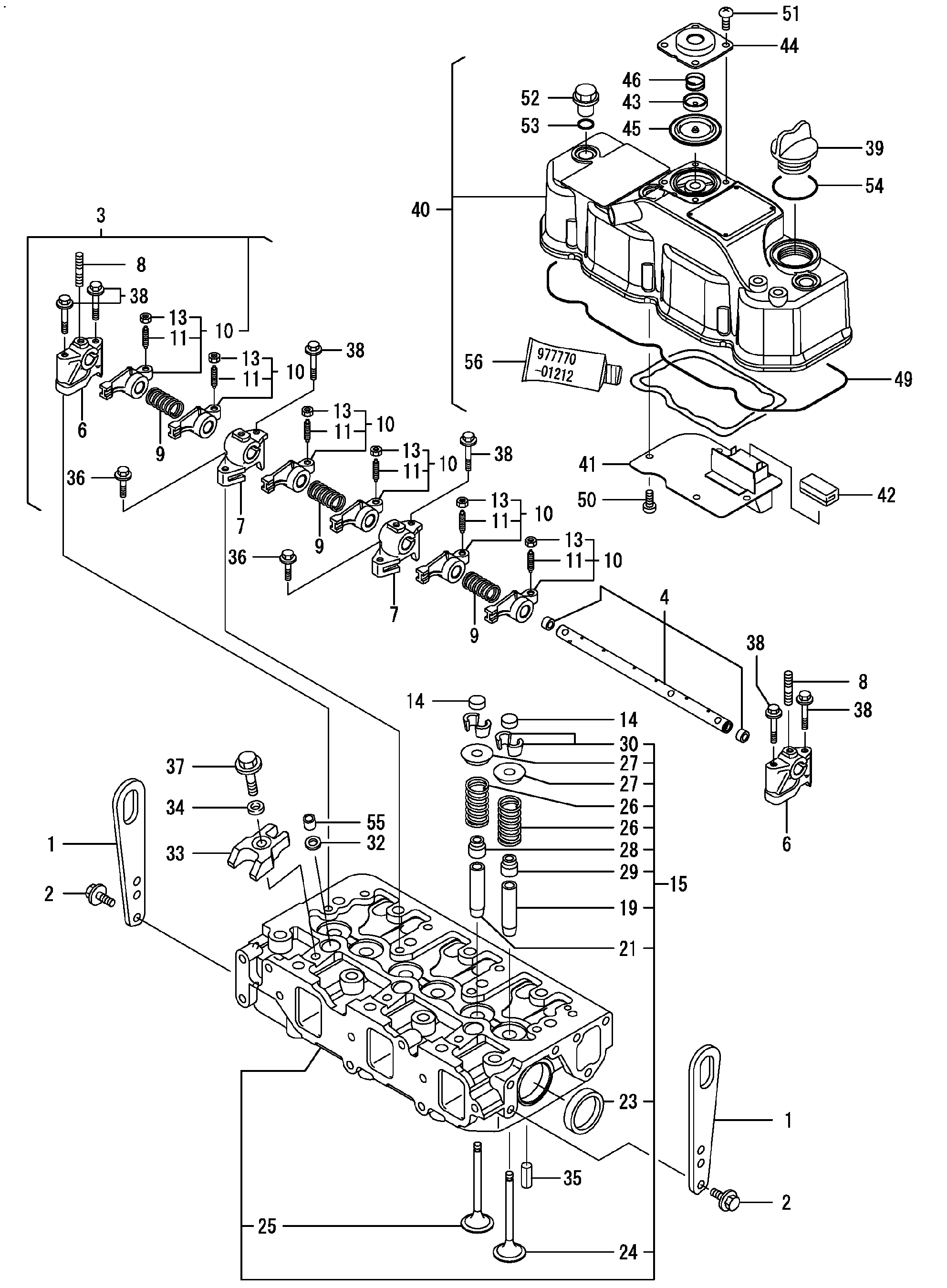 Схема Головка блока цилиндров, боннет (кабина) HITACHI ZX40UR-2D