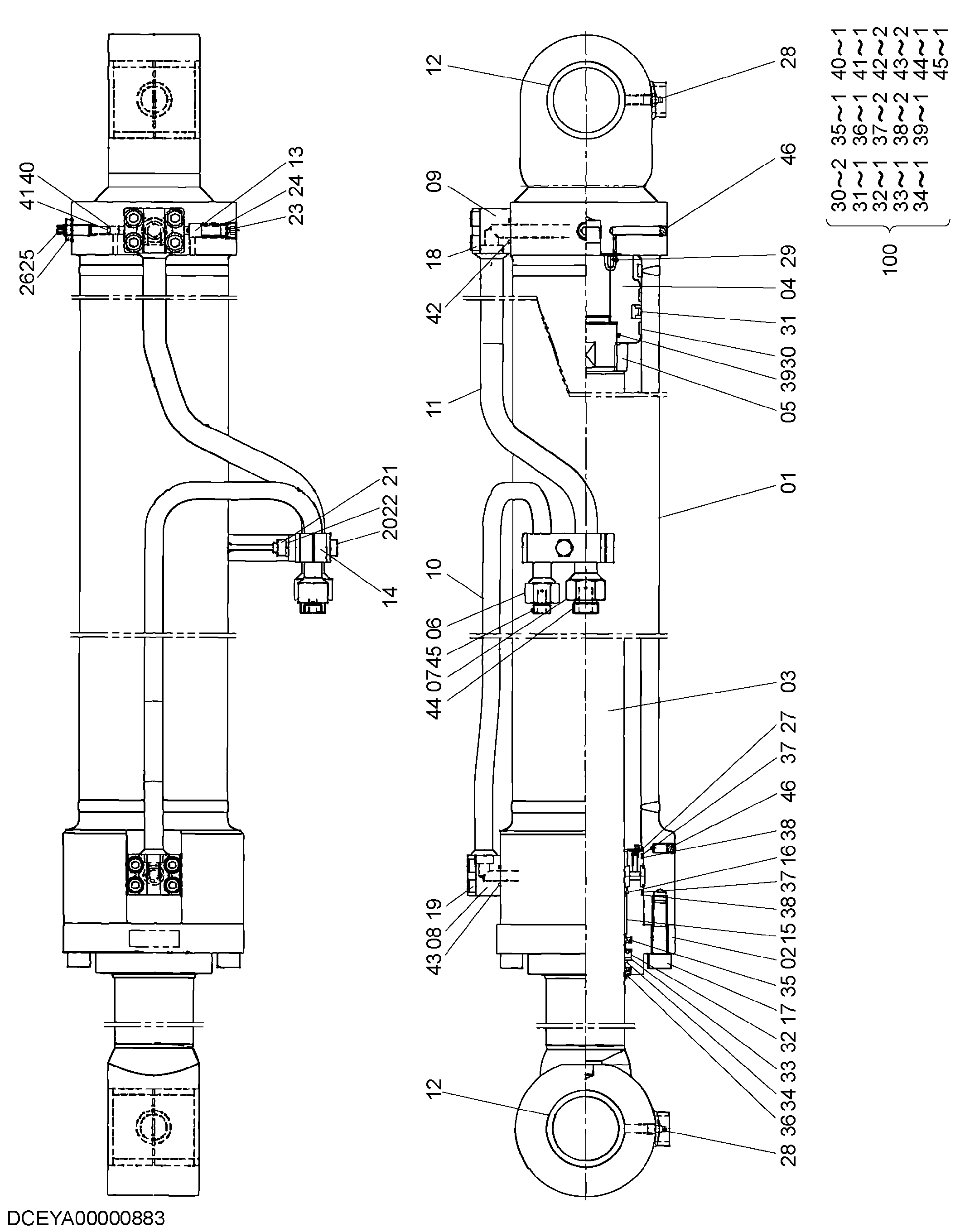 Схема Гидроцилиндр рукояти HITACHI ZX135USK-3