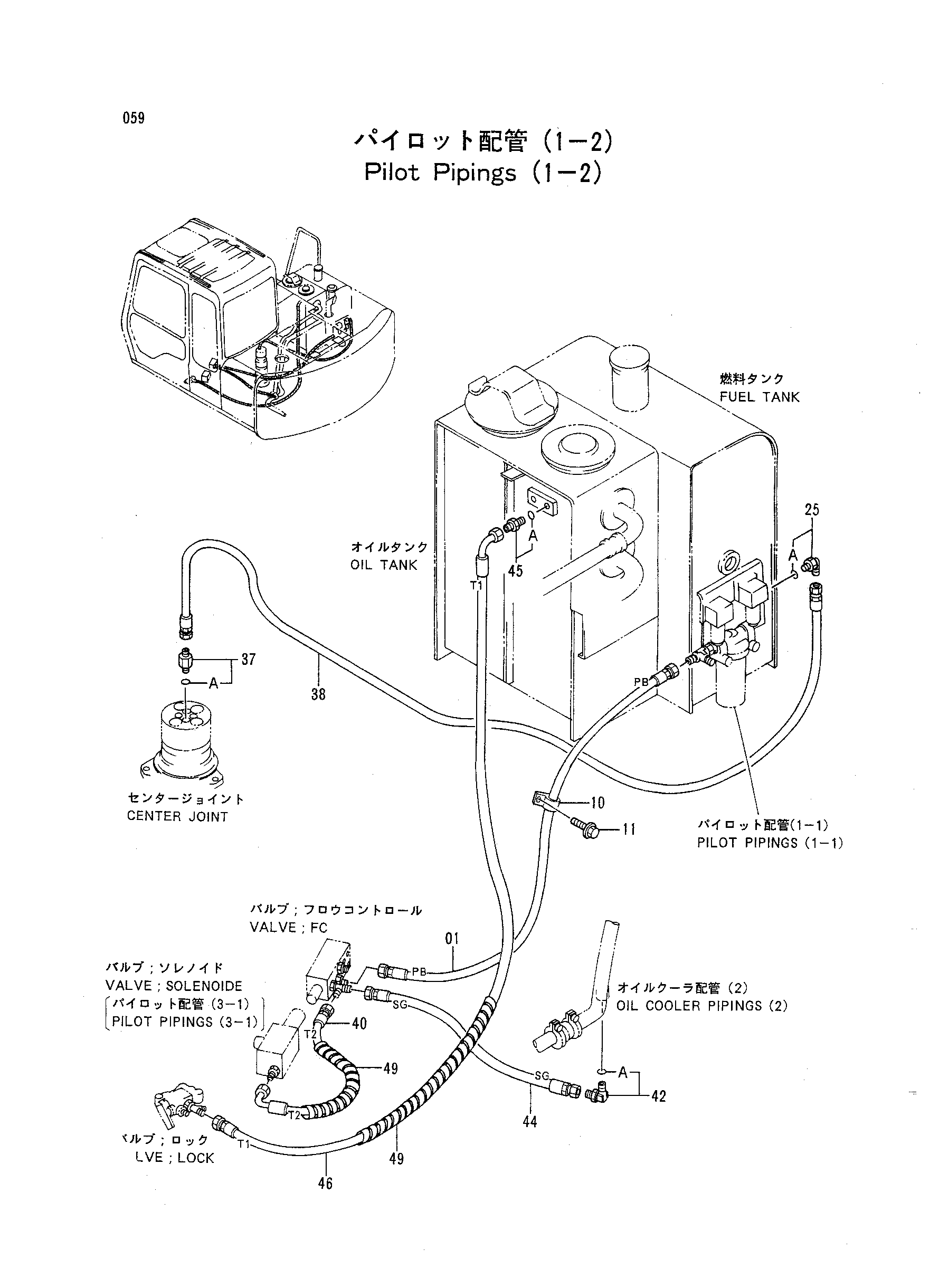 Схема Пилотный трубопроводы (1-2) HITACHI EX60WD-2
