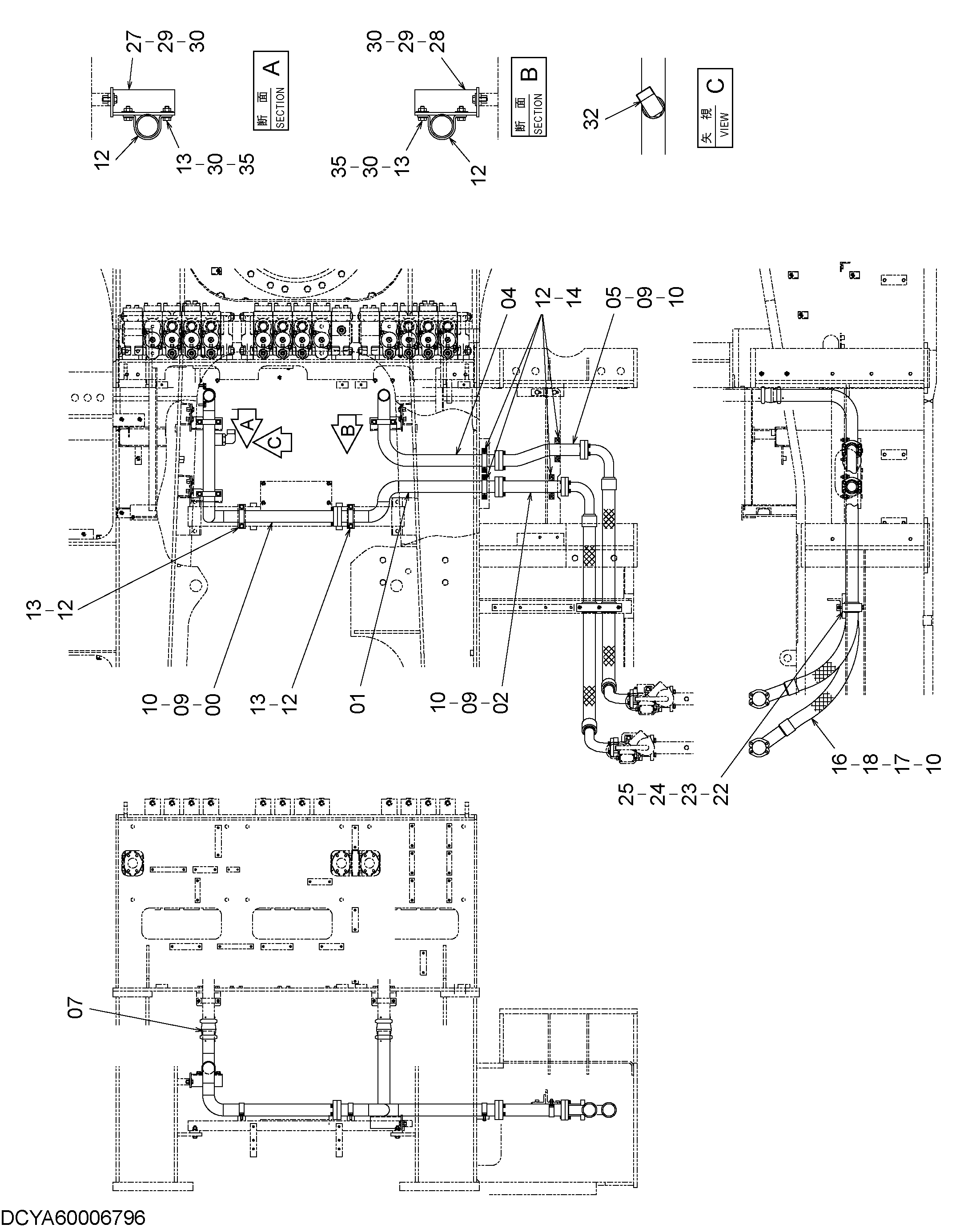 Схема Обратные трубопроводы HITACHI EX1900-6
