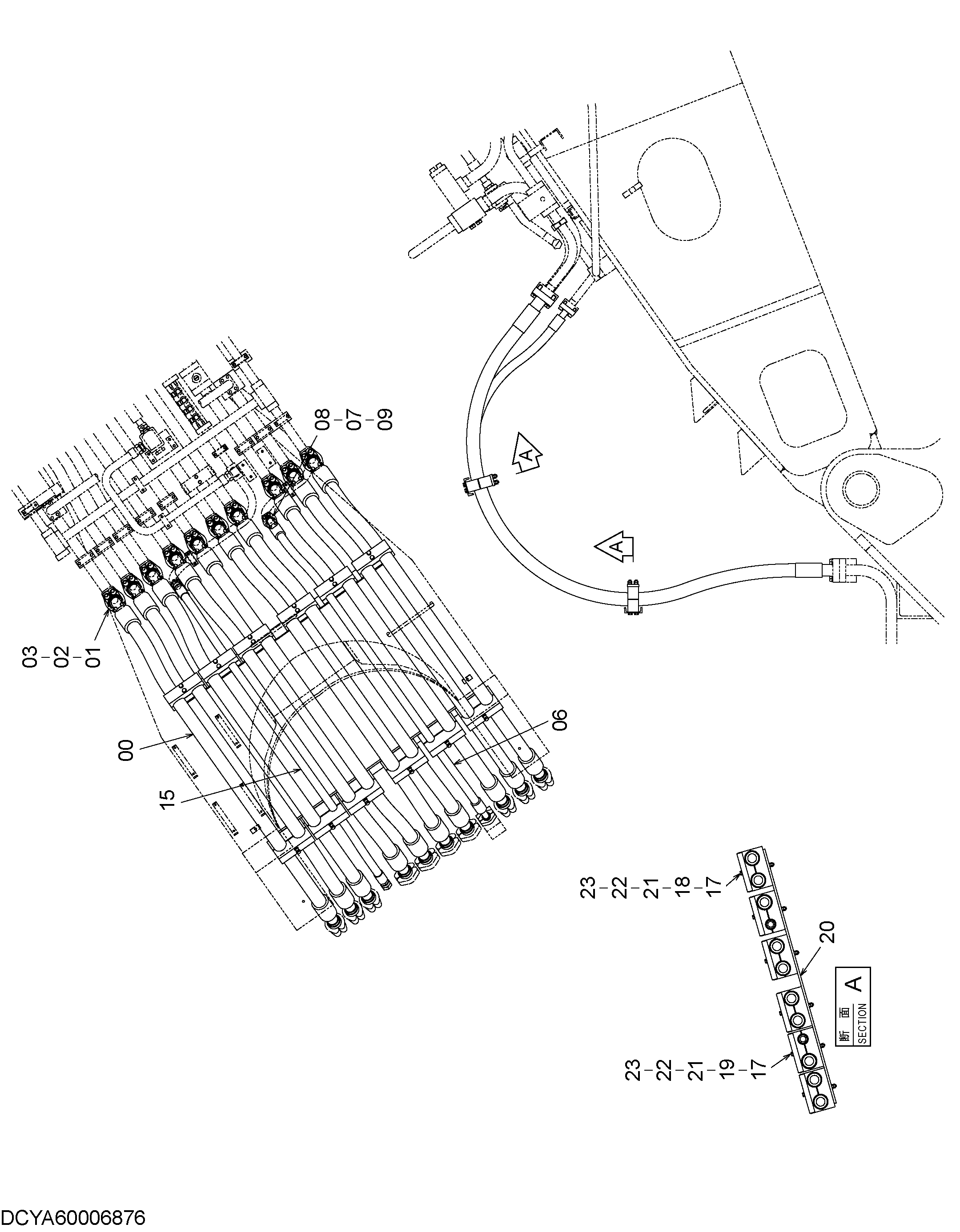 Схема Гидролинии рабочего оборудования (1) HITACHI EX1900-6