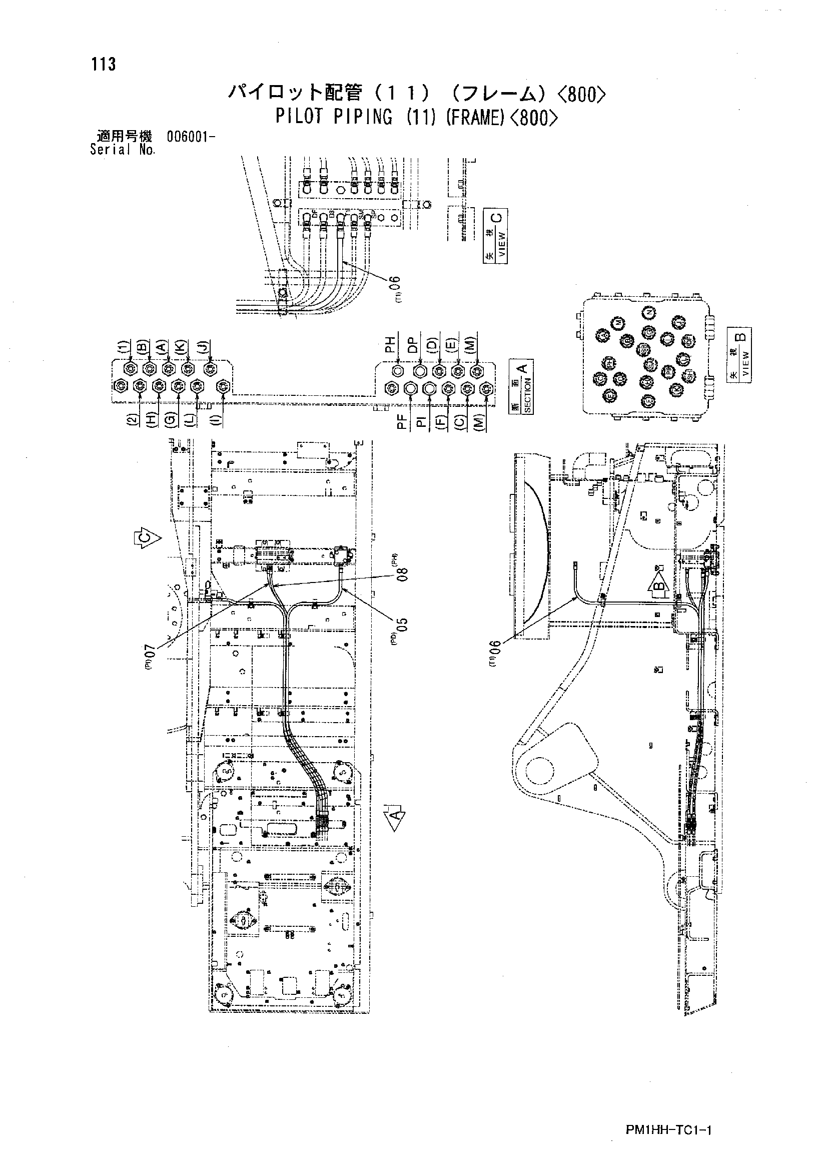 Схема Пилотные гидролинии (11)(рама)<800> HITACHI ZX330