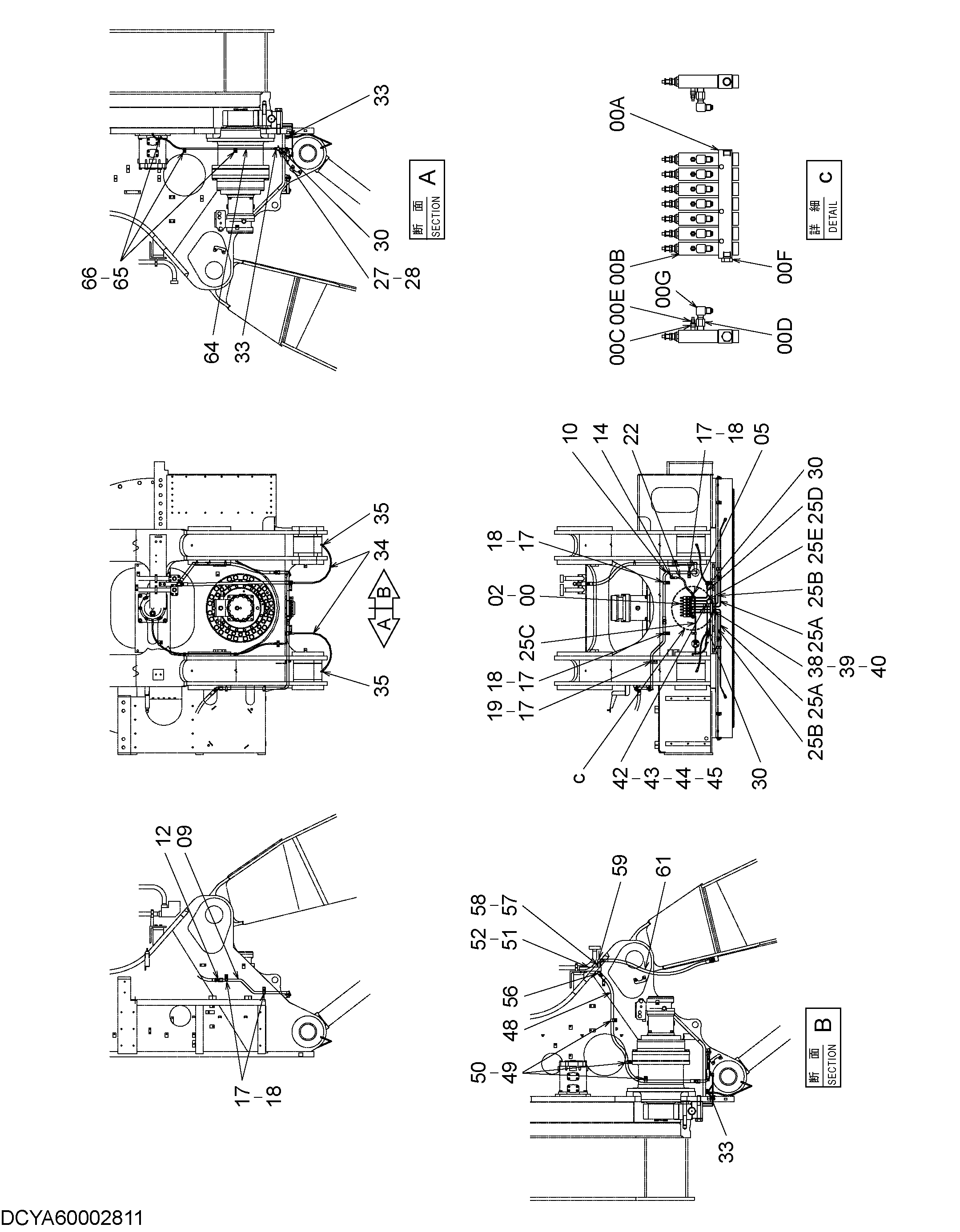 Схема Лубурикате трубопроводы (рама) HITACHI EX1900-6