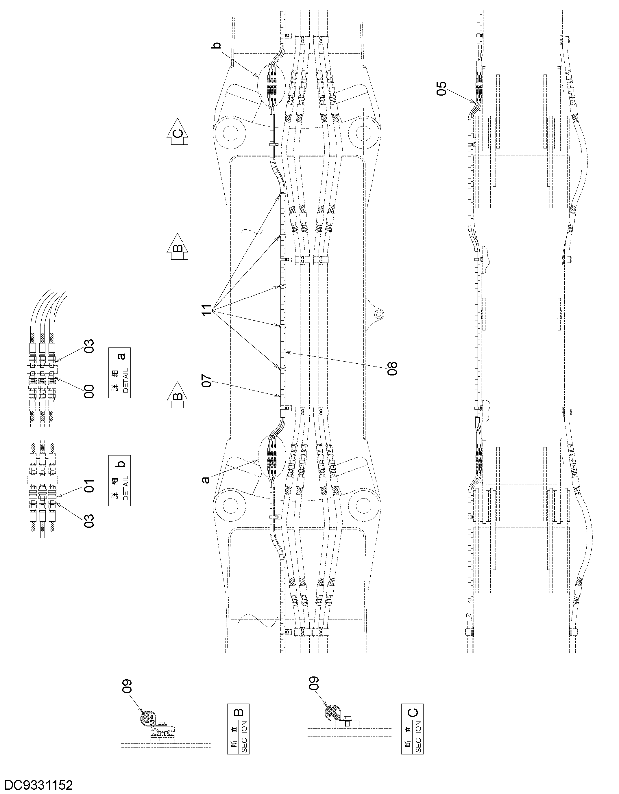 Схема Лубликате трубопроводы (вставка стрела 3.5m) HITACHI ZX1800K-3