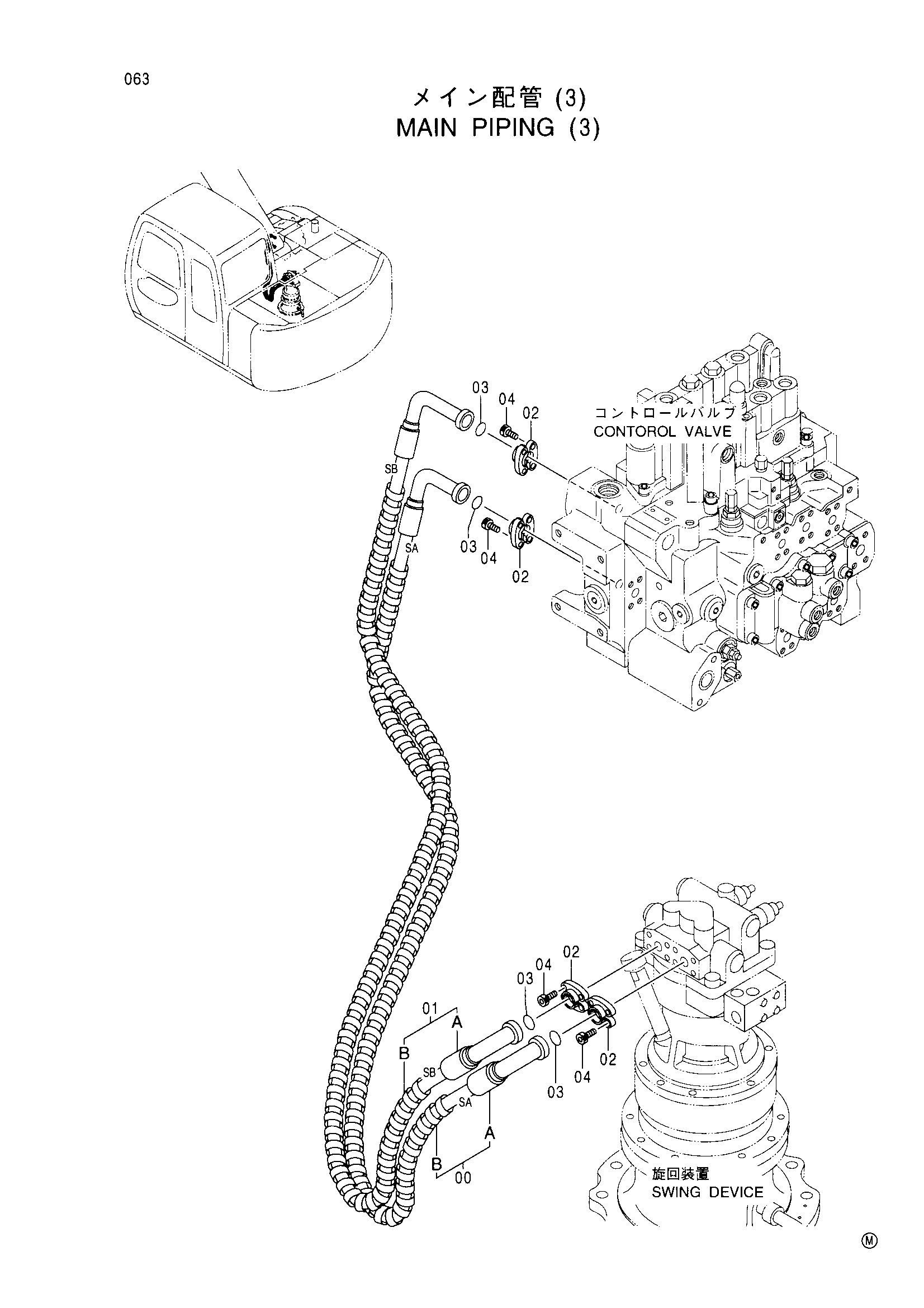 Схема Основной трубопроводы (3) HITACHI EX135USRK
