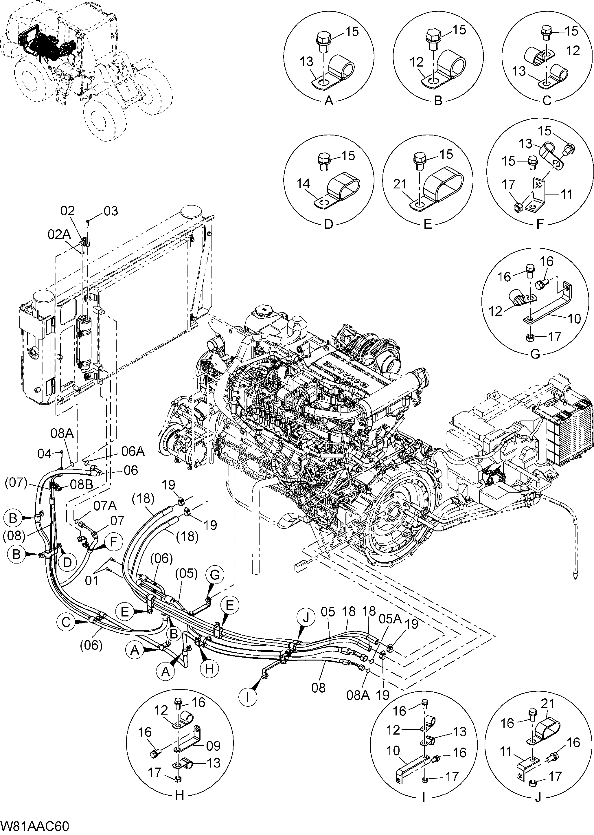 Схема Кондиционер трубопроводы(AC400) HITACHI ZW250