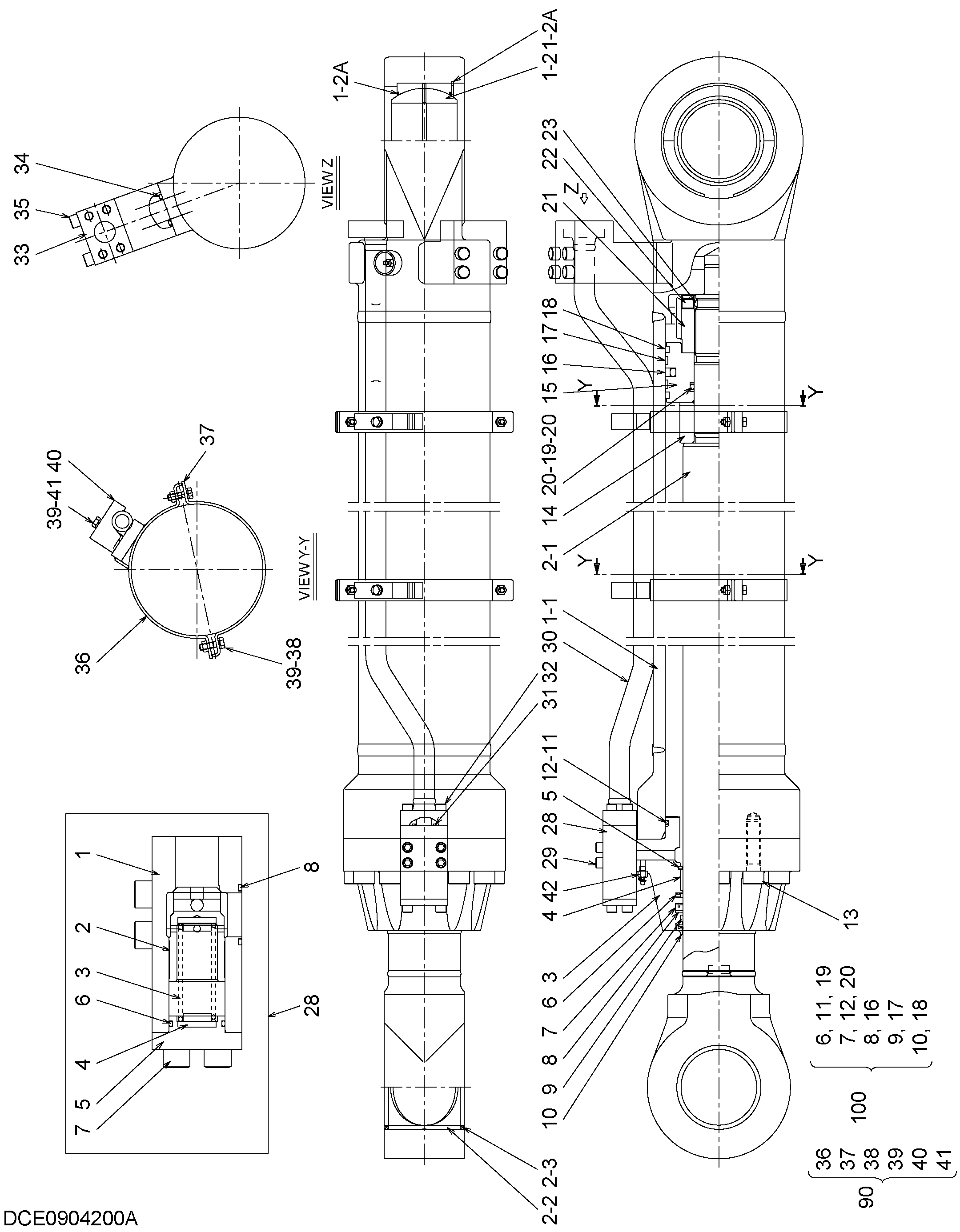 Схема Гидроцилиндр рукояти HITACHI EX1900-6