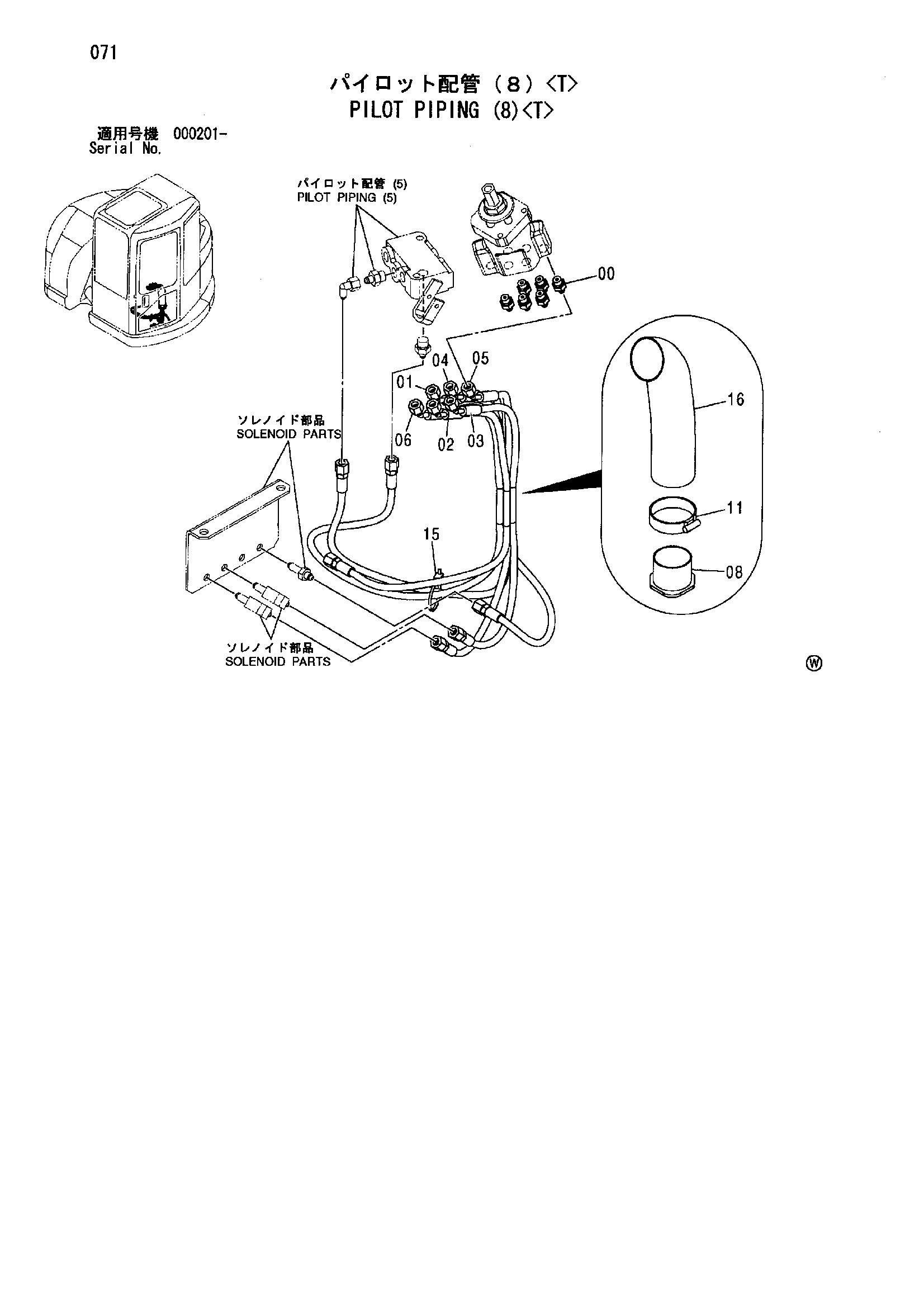 Схема Пилотные гидролинии (8)<T> HITACHI ZX75URT
