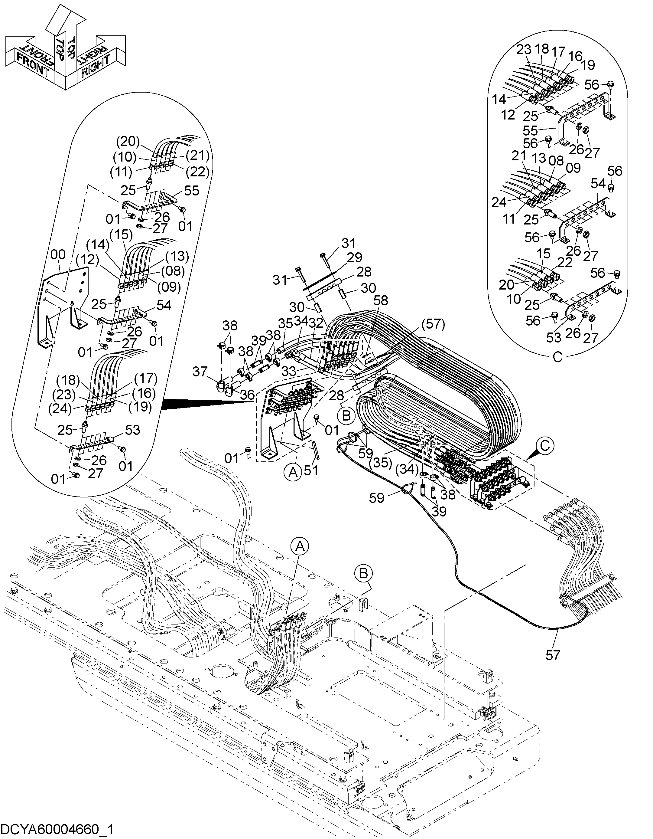 Схема Пилотные гидролинии (слидинг кабина)(1) HITACHI ZX350LC-5B
