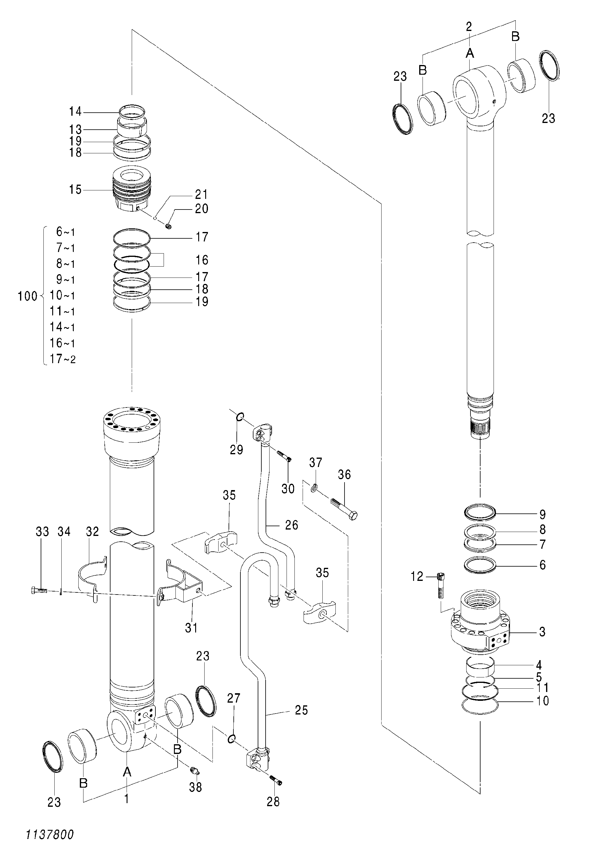 Схема Гидроцилиндр стрелы (правый)(2P-BOOM) HITACHI ZX140W-3DARUMA