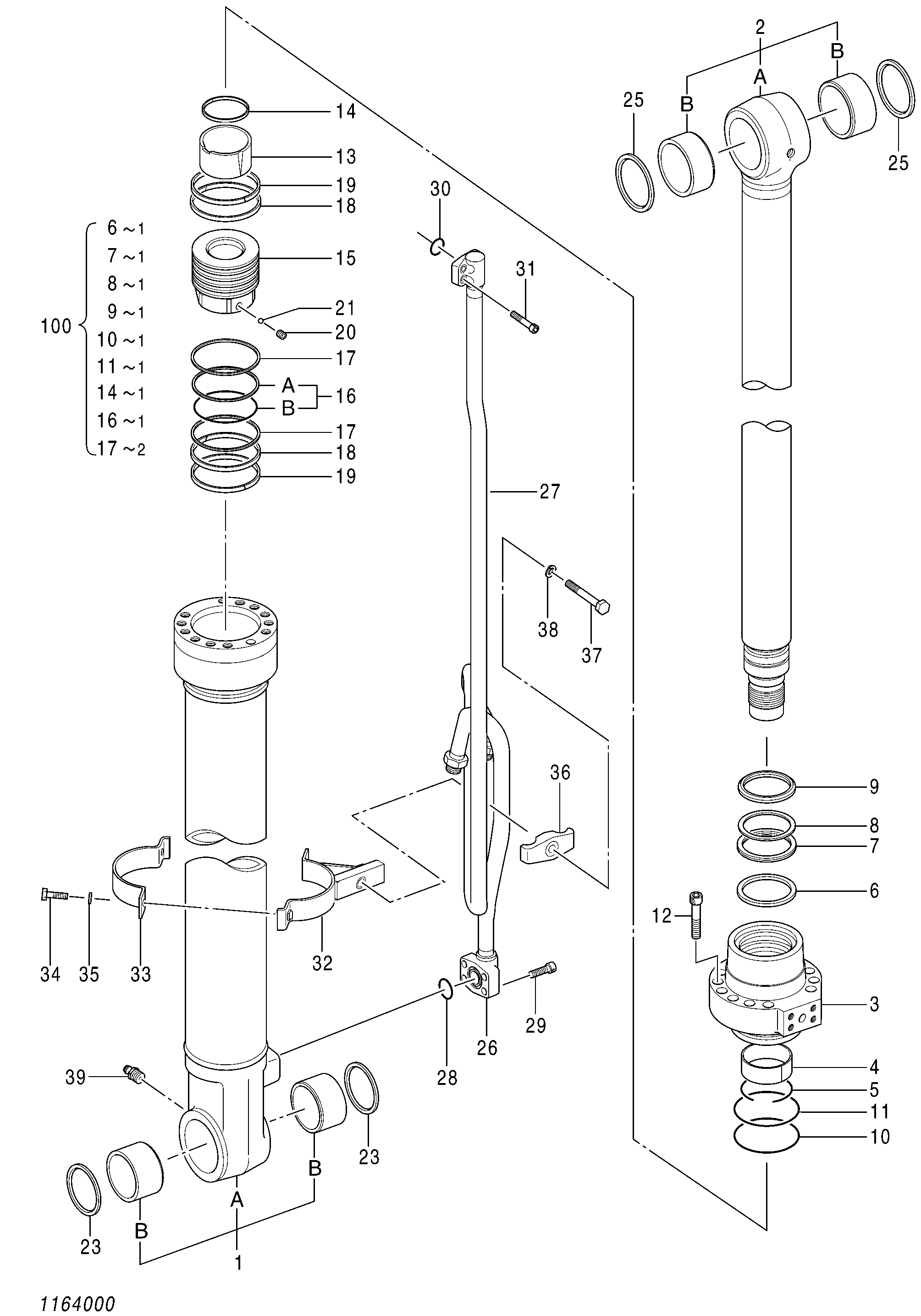 Схема Гидроцилиндр стрелы (левый) HITACHI ZH200LC-A