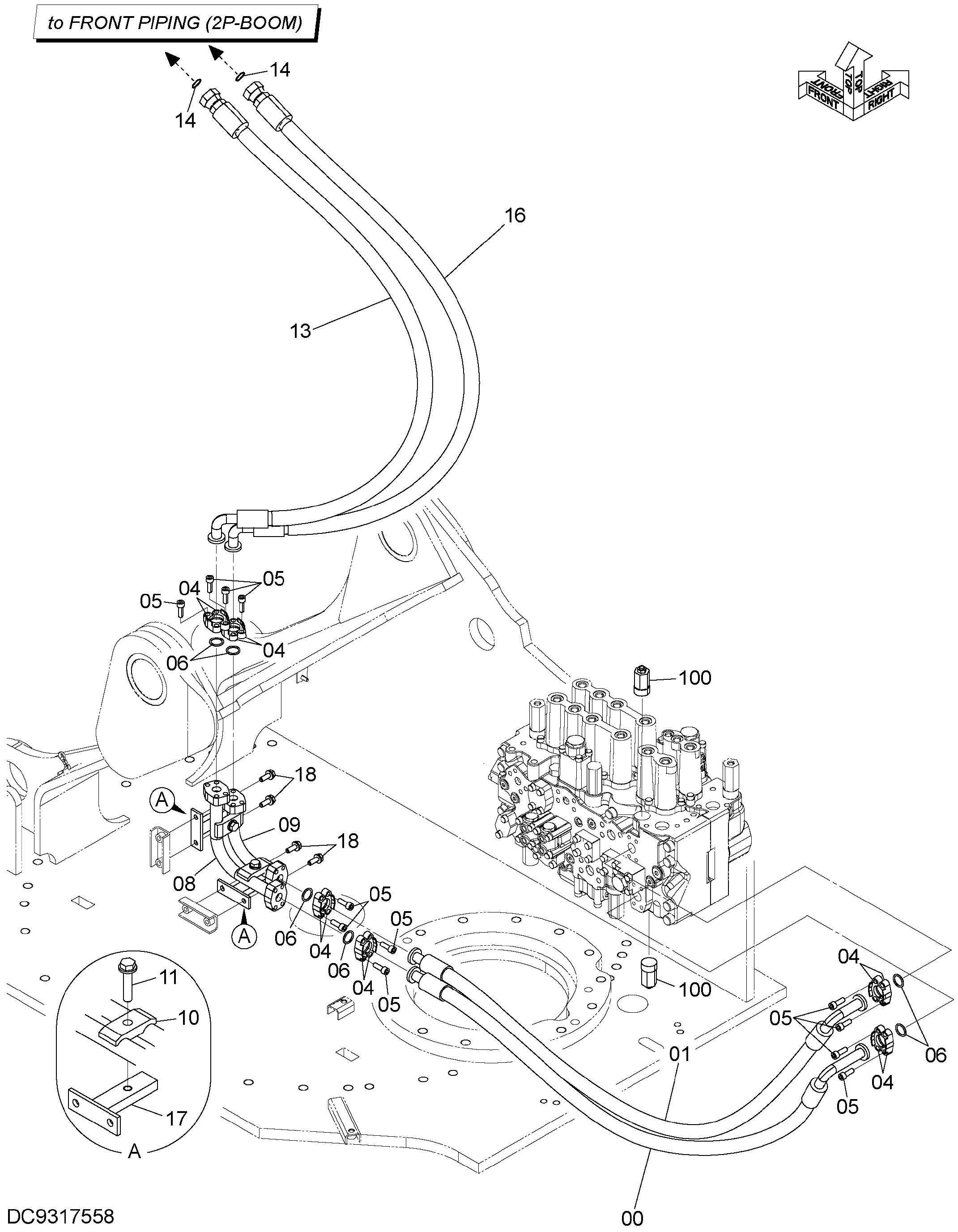 Схема Основные гидролинии (2P-BOOM) HITACHI ZX290LCN-5B