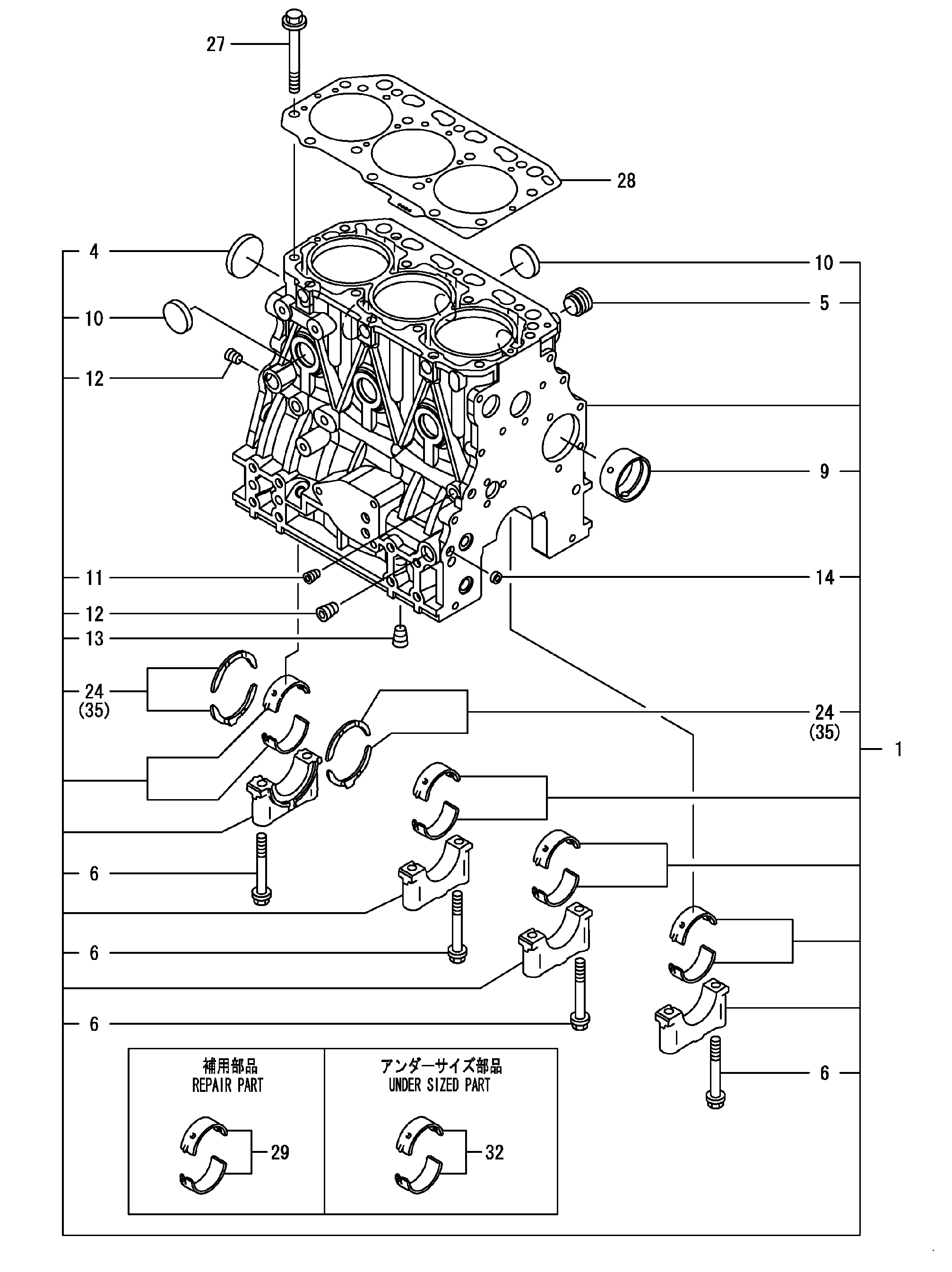 Схема Блок цилиндров HITACHI ZX27U-3F