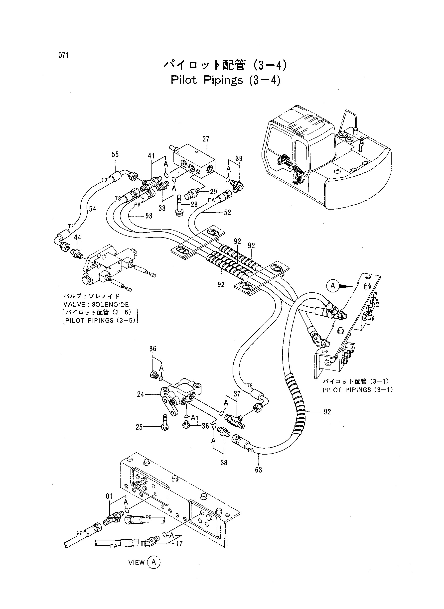 Схема Пилотный трубопроводы (3-4) HITACHI EX60WD-2