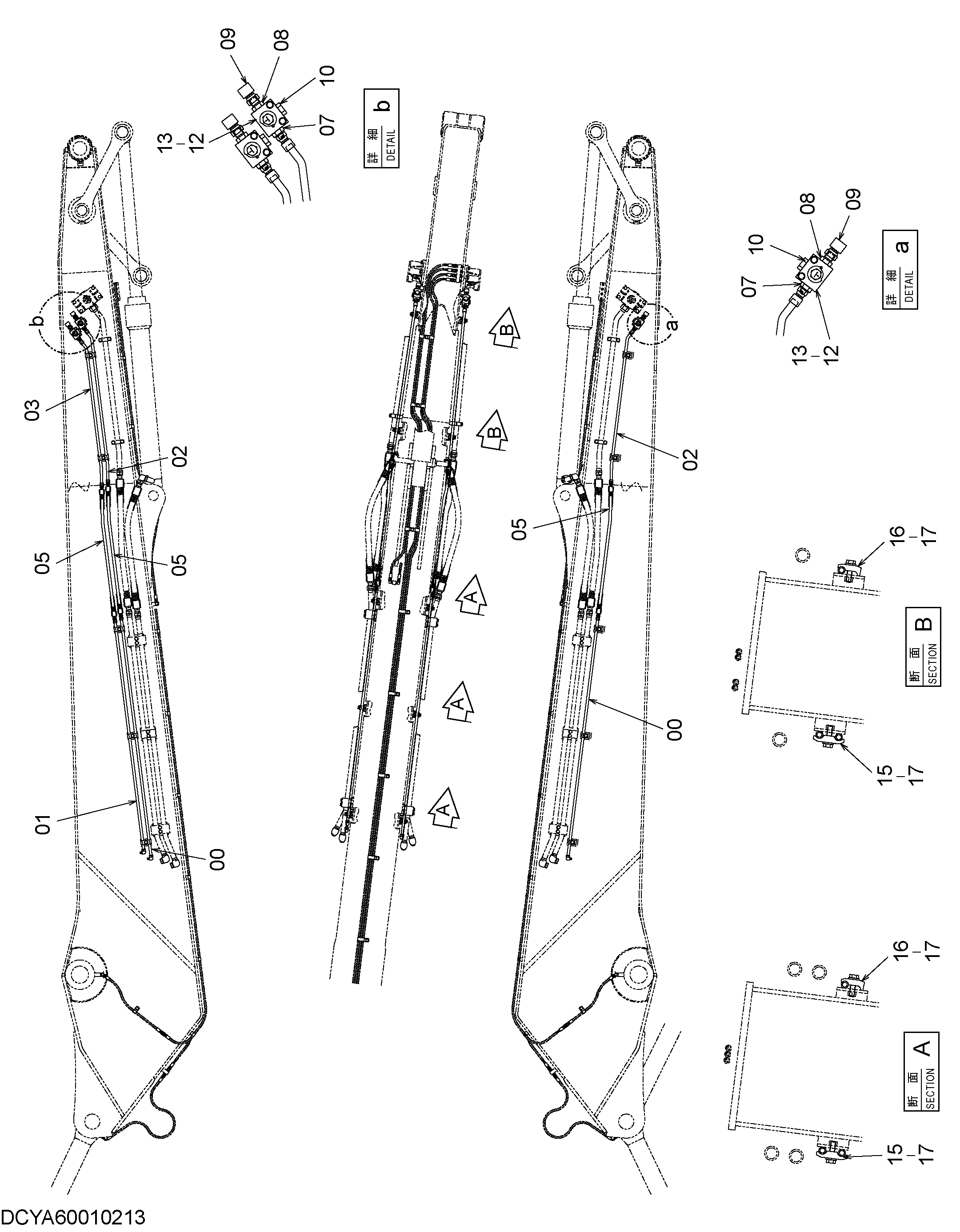 Схема Вспомогательный трубопроводы (рукоять) HITACHI ZX330-3G