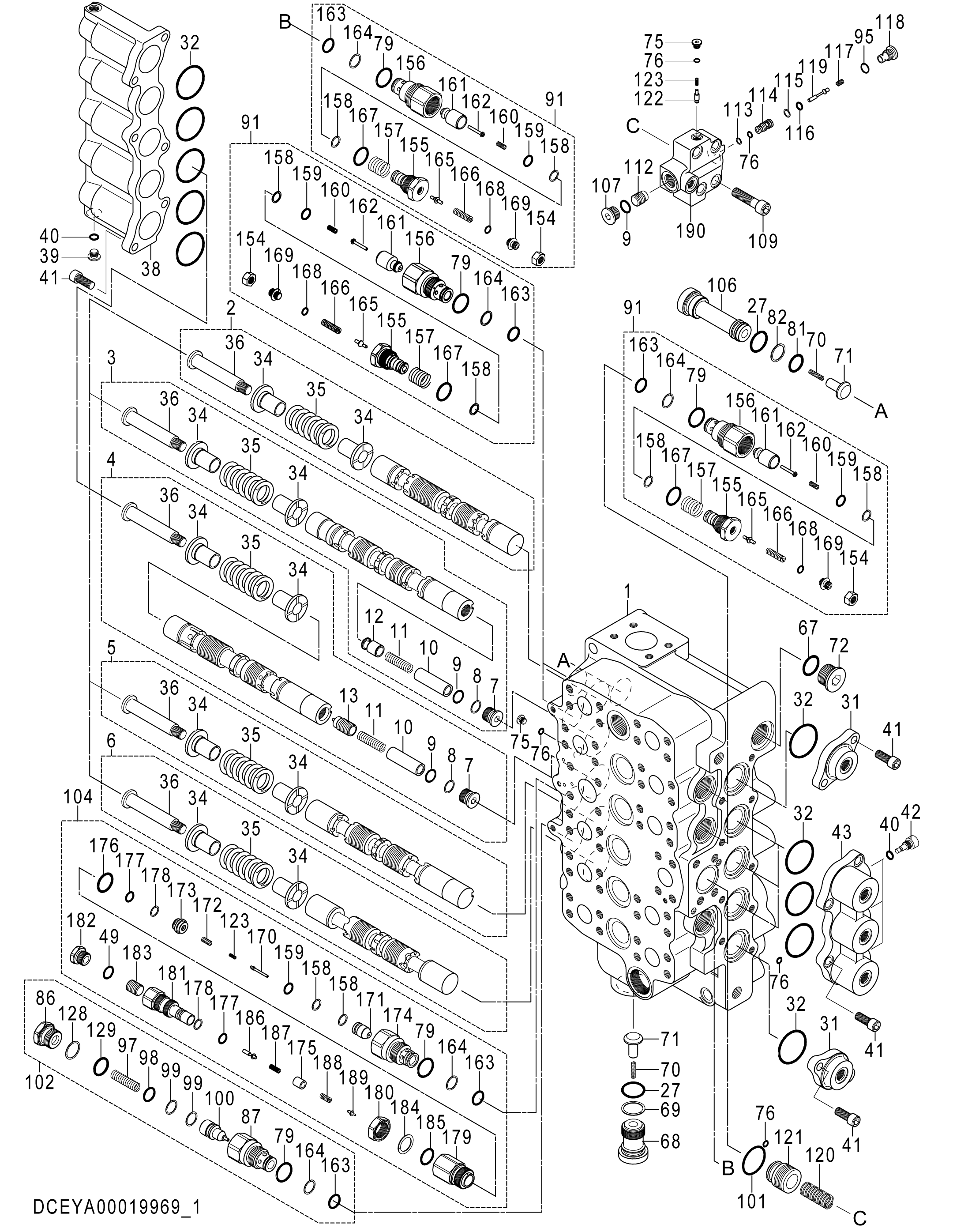 Схема Гидрораспределитель (1/4) HITACHI EX1200-6