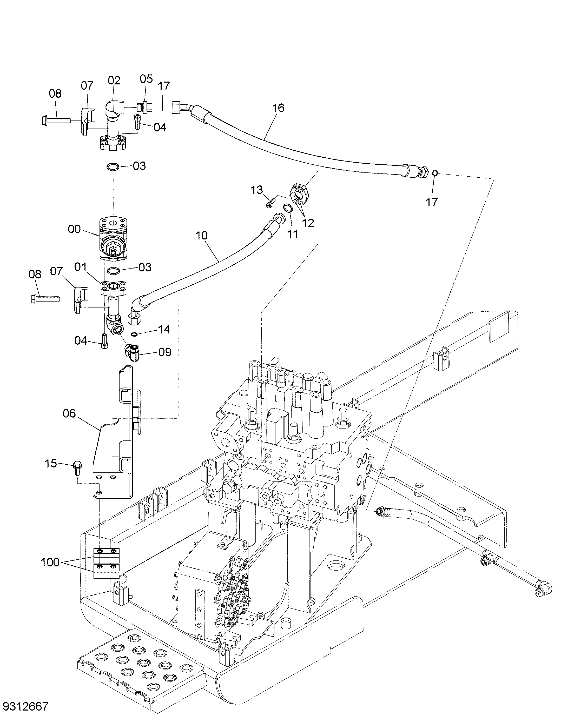 Схема Слов обратный клапан трубопроводы (смещаемый стрела) HITACHI ZX135US-3