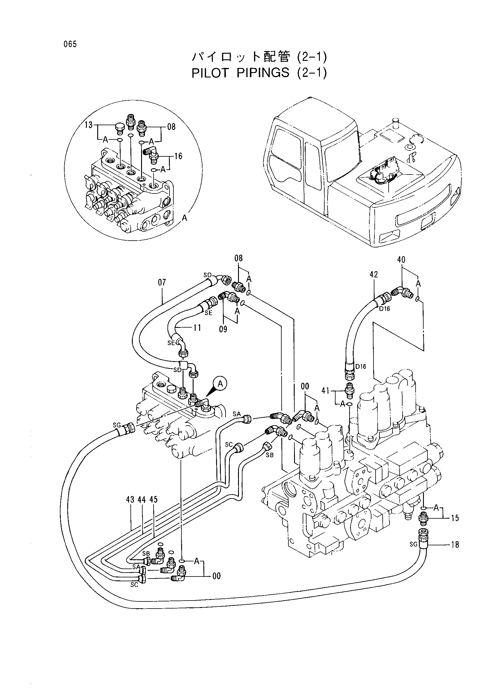 Схема Пилотный трубопроводы (2-1) HITACHI EX100WD-3