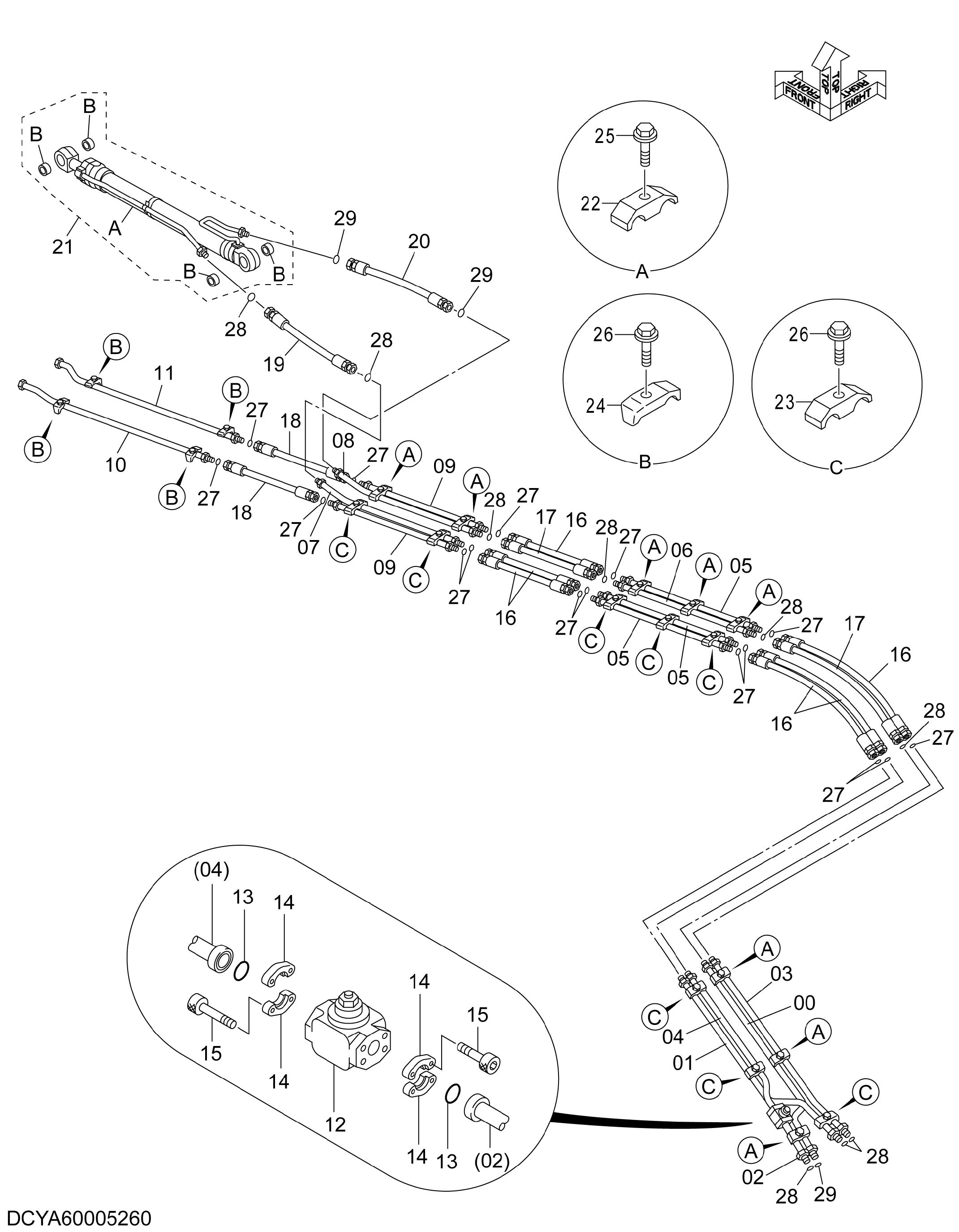 Схема Гидролинии рабочего оборудования (1)(тип H22) HITACHI ZX350LC-5N