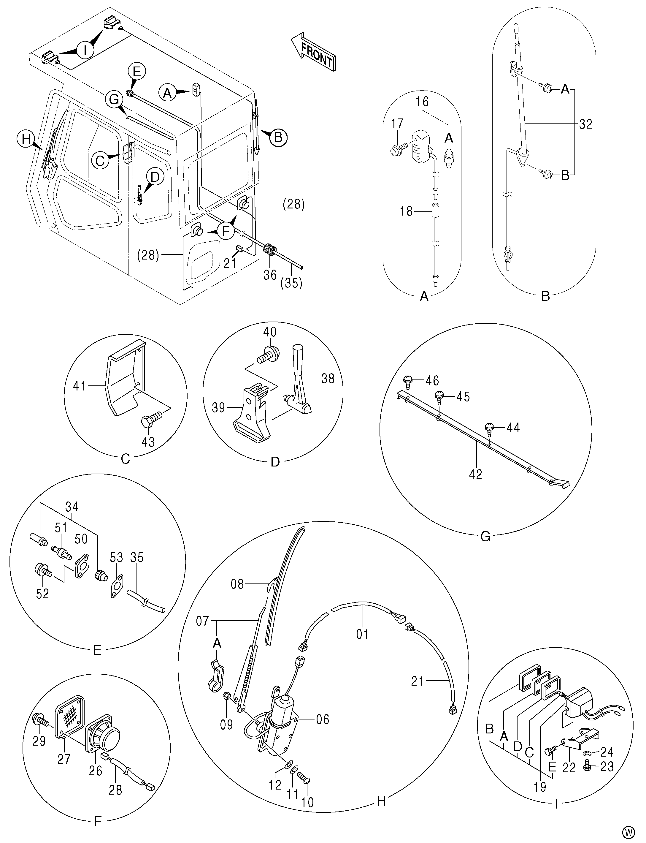 Схема Кабина детали <H, MTH> HITACHI ZX450