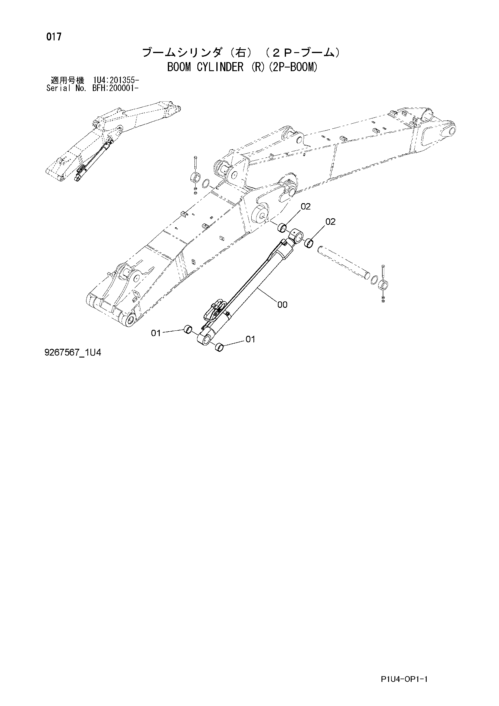 Схема Гидроцилиндр стрелы (правый)(2P-BOOM) HITACHI ZX225US-3-HCME