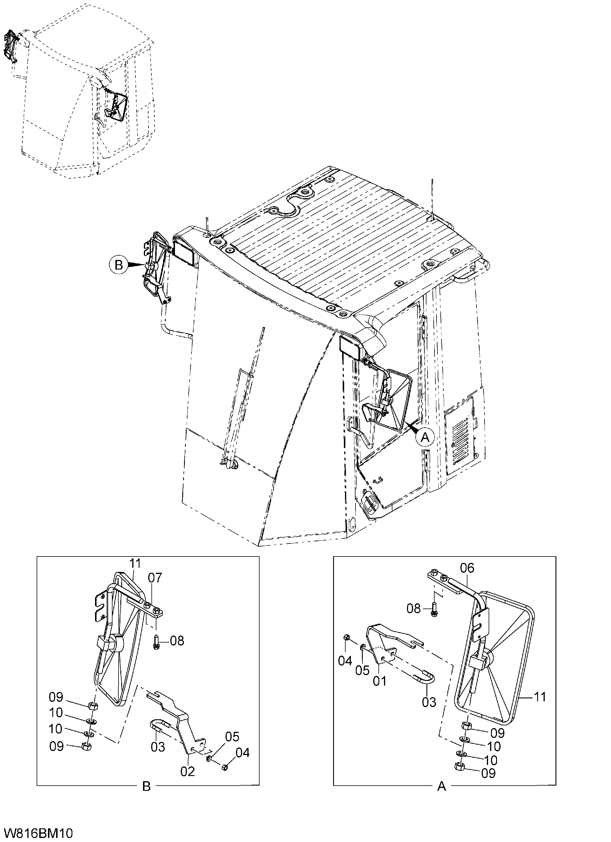 Схема Задний виев зеркало[H3G, HEG, HXG](BM001) HITACHI ZW220-HCMF