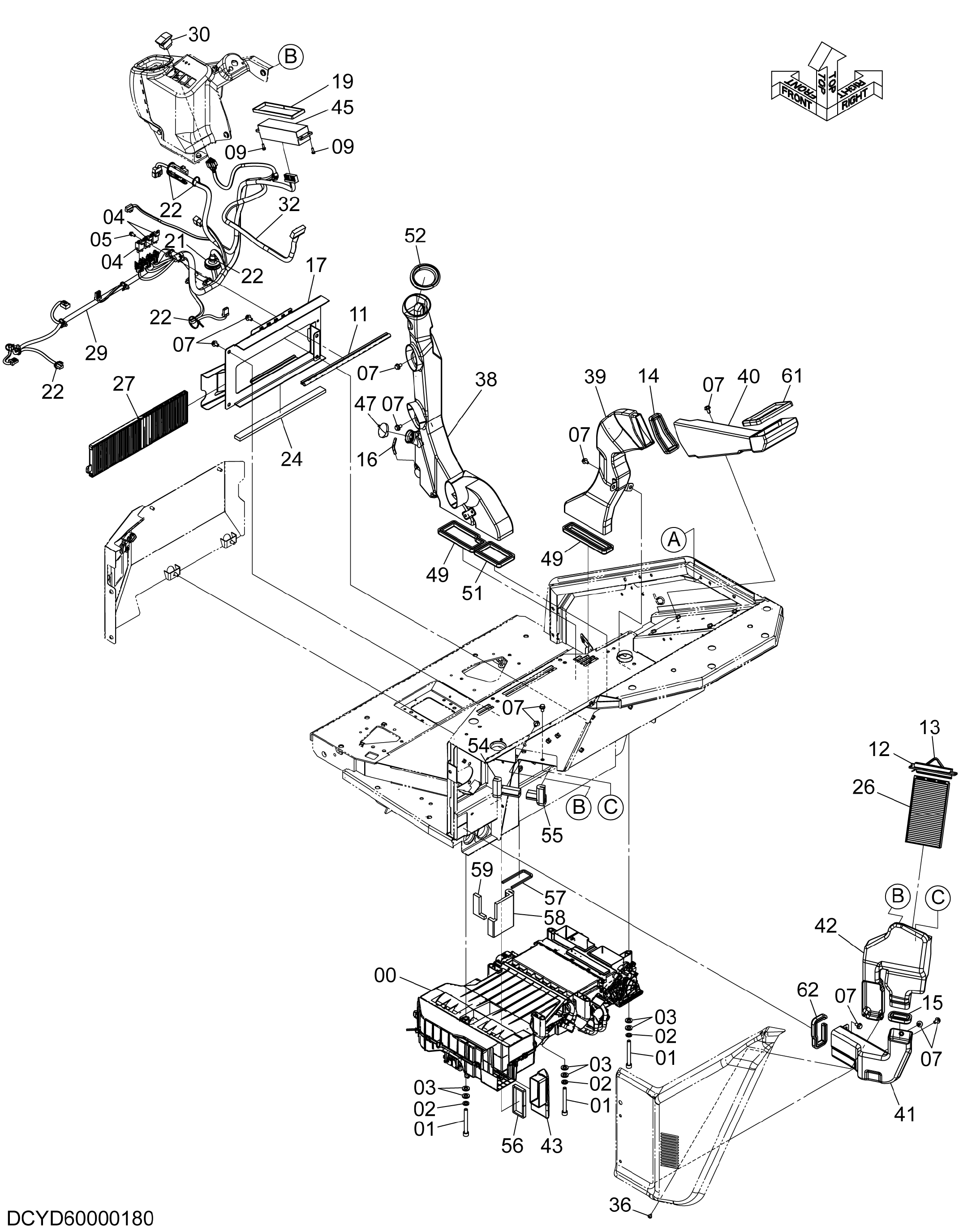 Схема Отопитель детали (2)(кабина) HITACHI ZX40U-5A