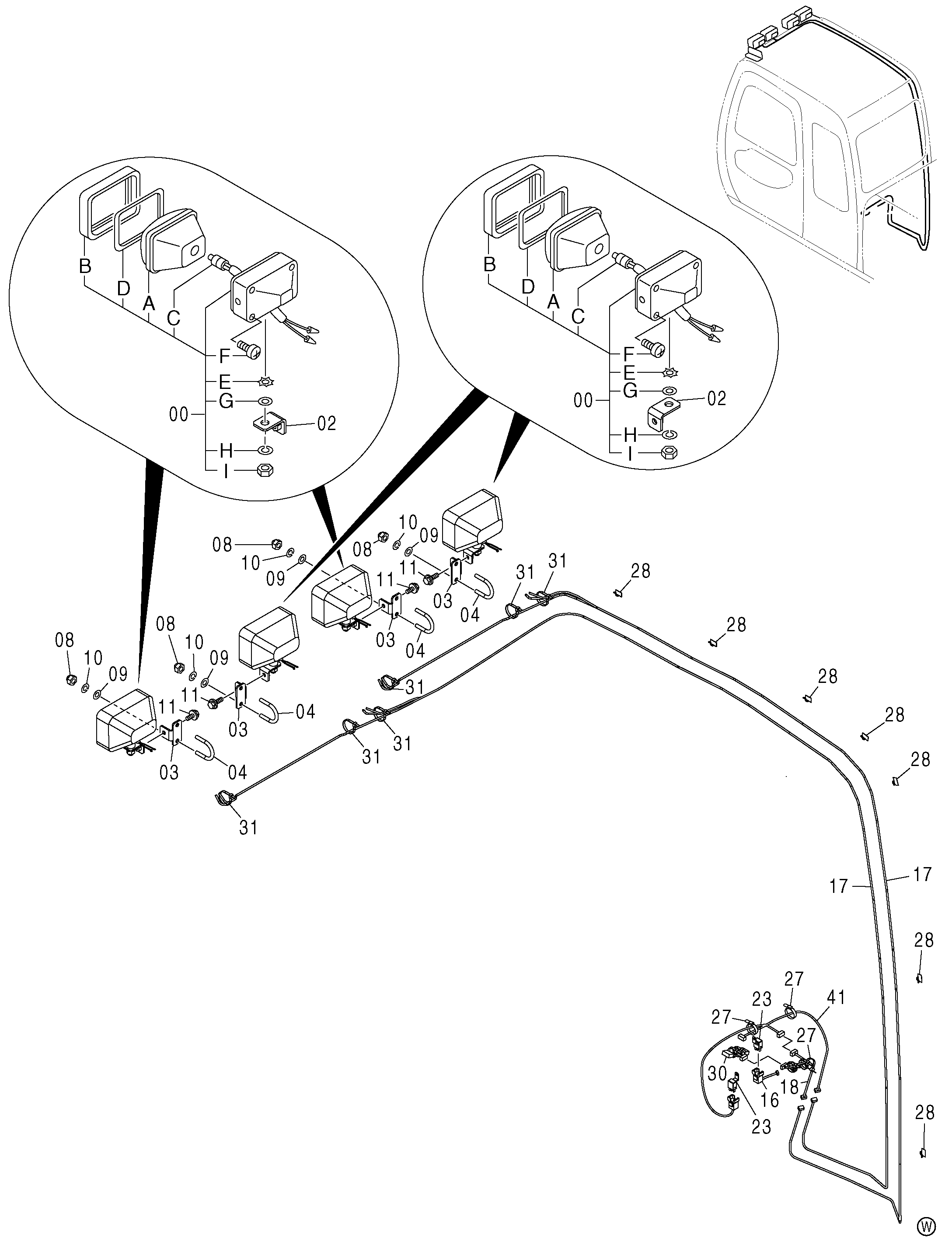 Схема Передний головка фонарь (4 фонарь)<130> HITACHI ZX130-AMS