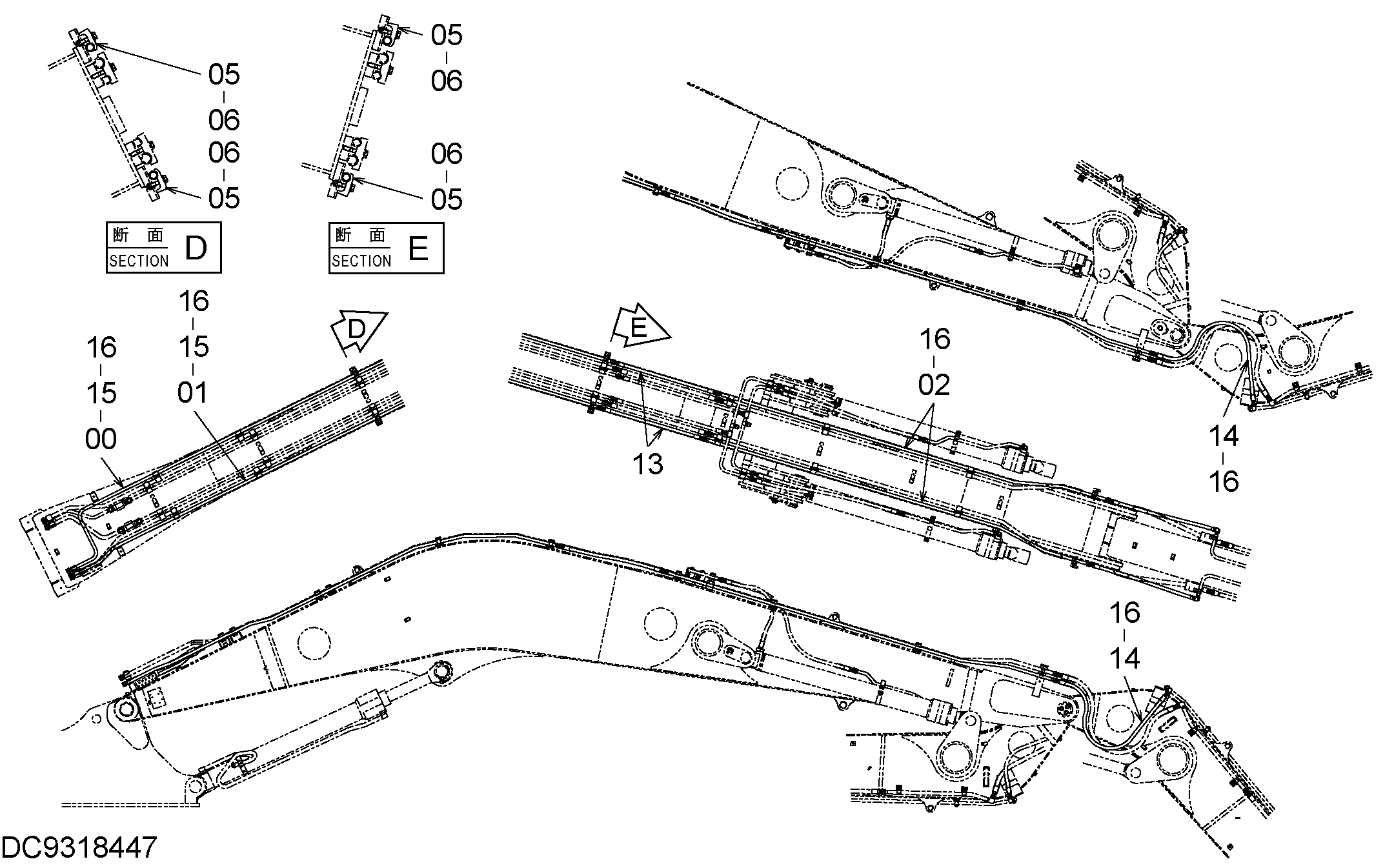 Схема Наклон трубопроводы (стрела) HITACHI ZX330-3